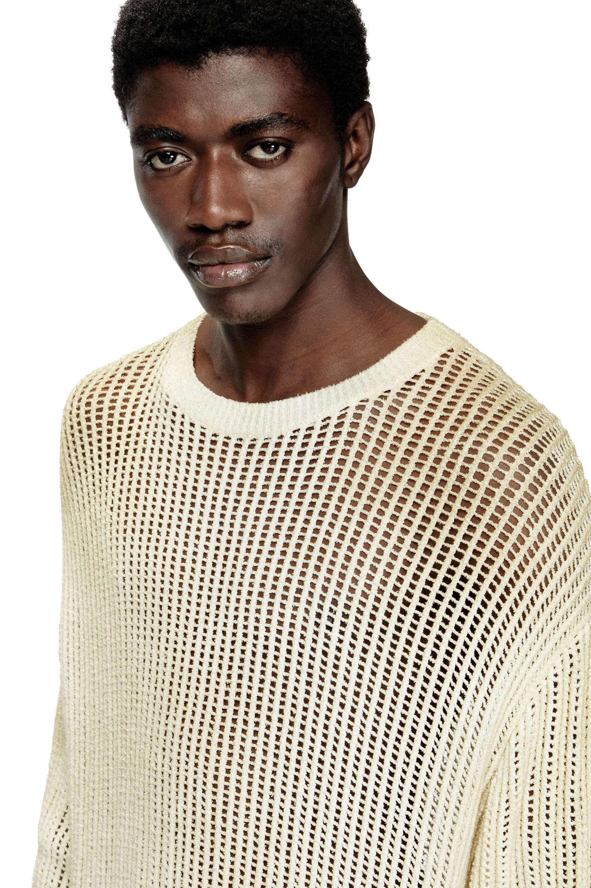 Diesel - K-SKUAT, Pull en tricot ouvert effet vieilli Homme in Beige - 5