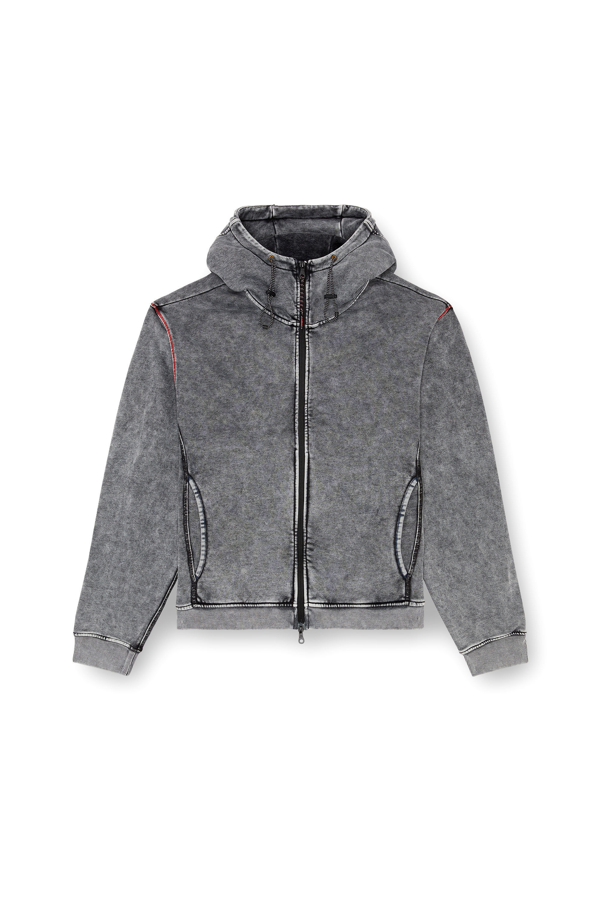 Diesel - AMST-TRANE-HT48, Sweat-shirt à capuche délavé avec fermeture zippée au dos Homme in Gris - 2