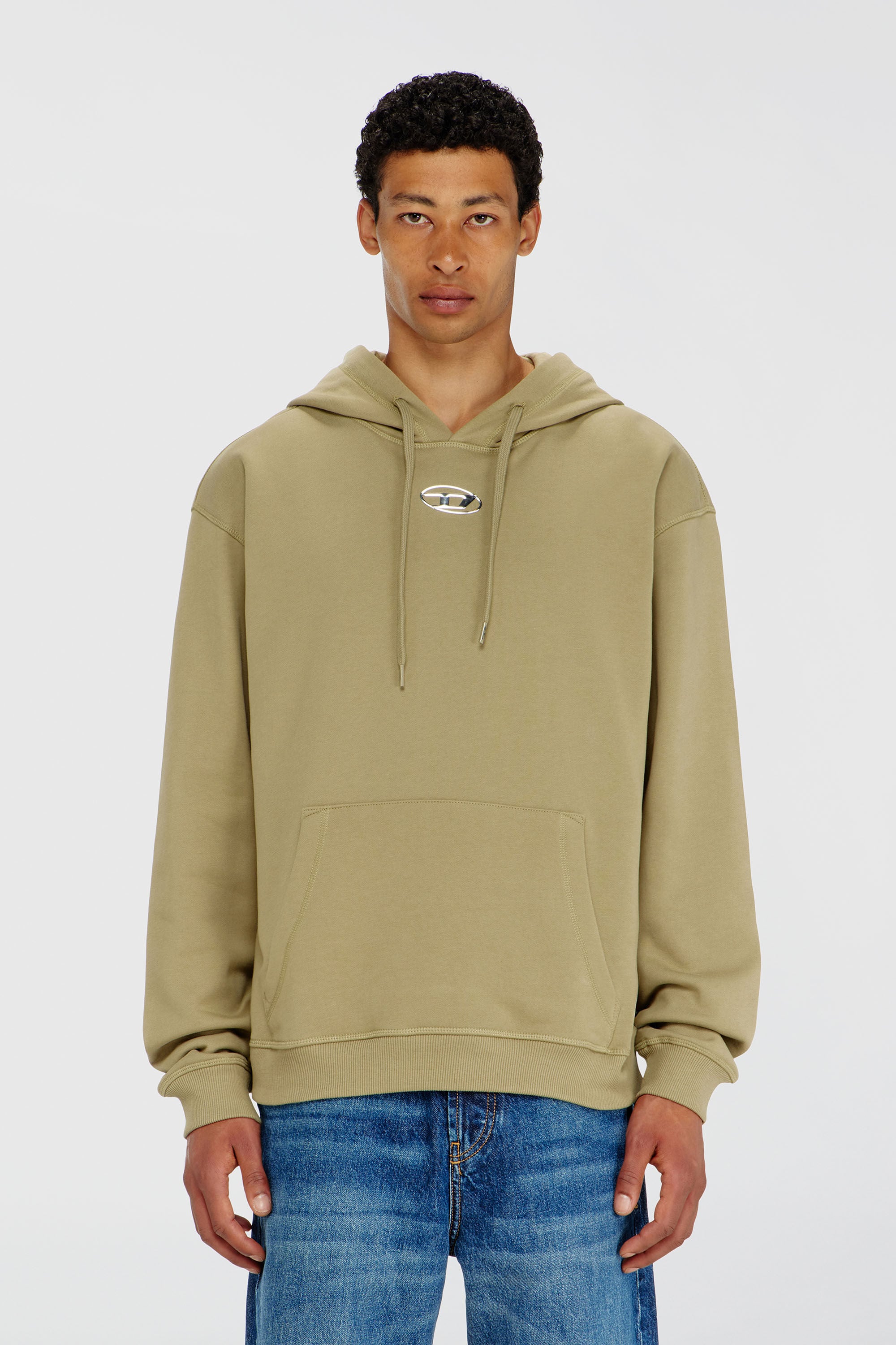 Diesel - S-NORM-HOOD-IOD, Sweat &agrave; capuche en coton avec Oval D m&eacute;tallique Homme in Vert - 3