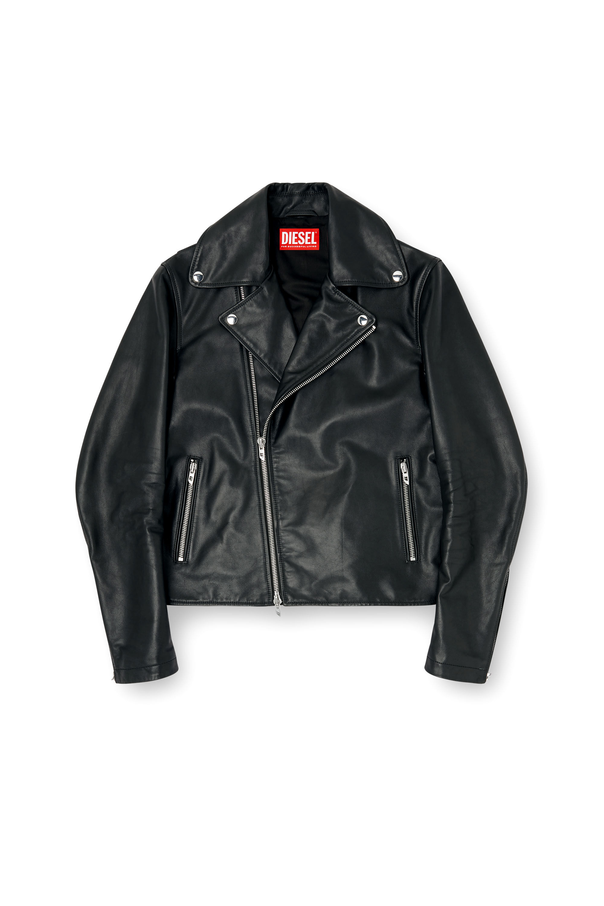 Diesel - L-EO-WRD, Man's Biker jacket in waxed leather in Black - 2