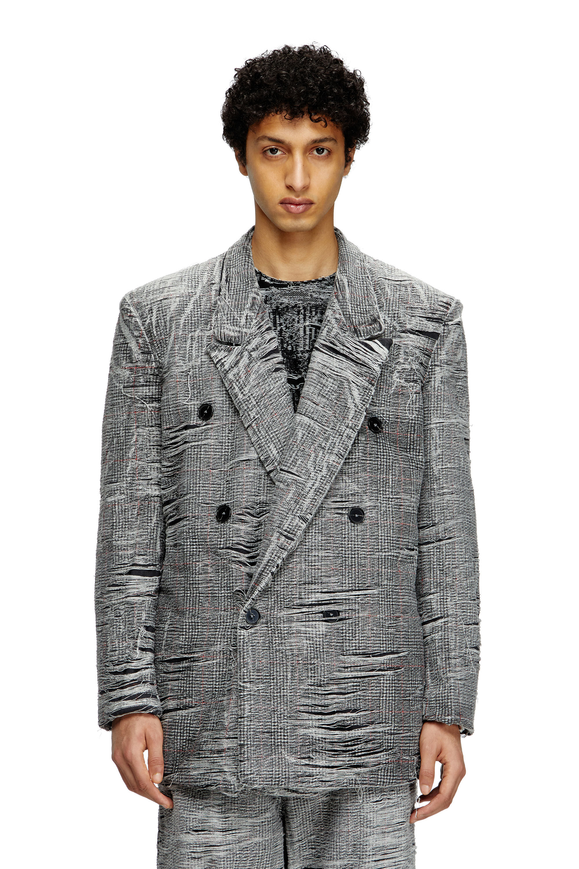 Diesel - D-PEKKA-FSG, Blazer en denim Prince-de-Galles à effet vieilli Homme in Gris - 3