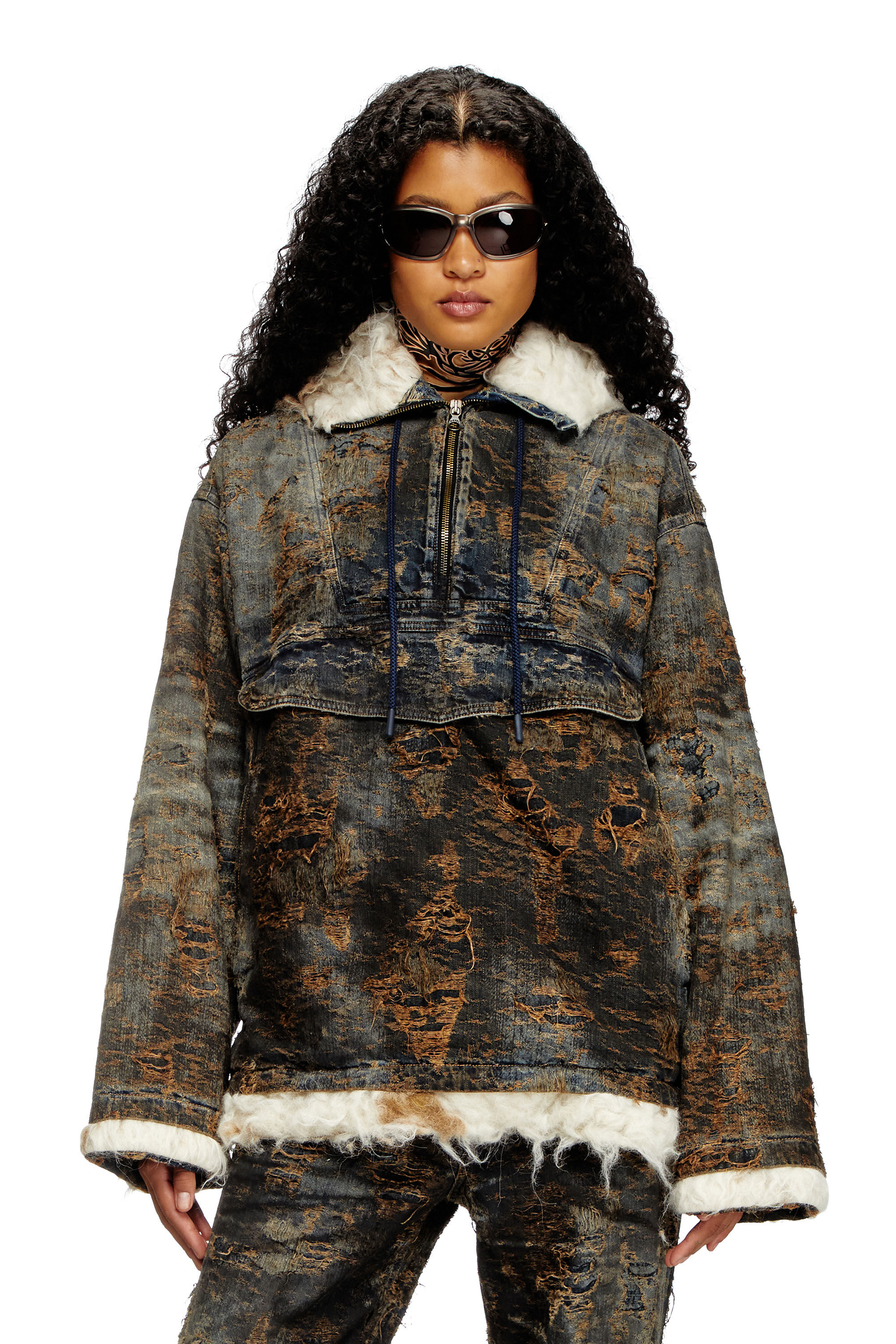 Diesel - D-ARAK-FSF, Anorak en denim jacquard enduit Mixte in Noir - 3