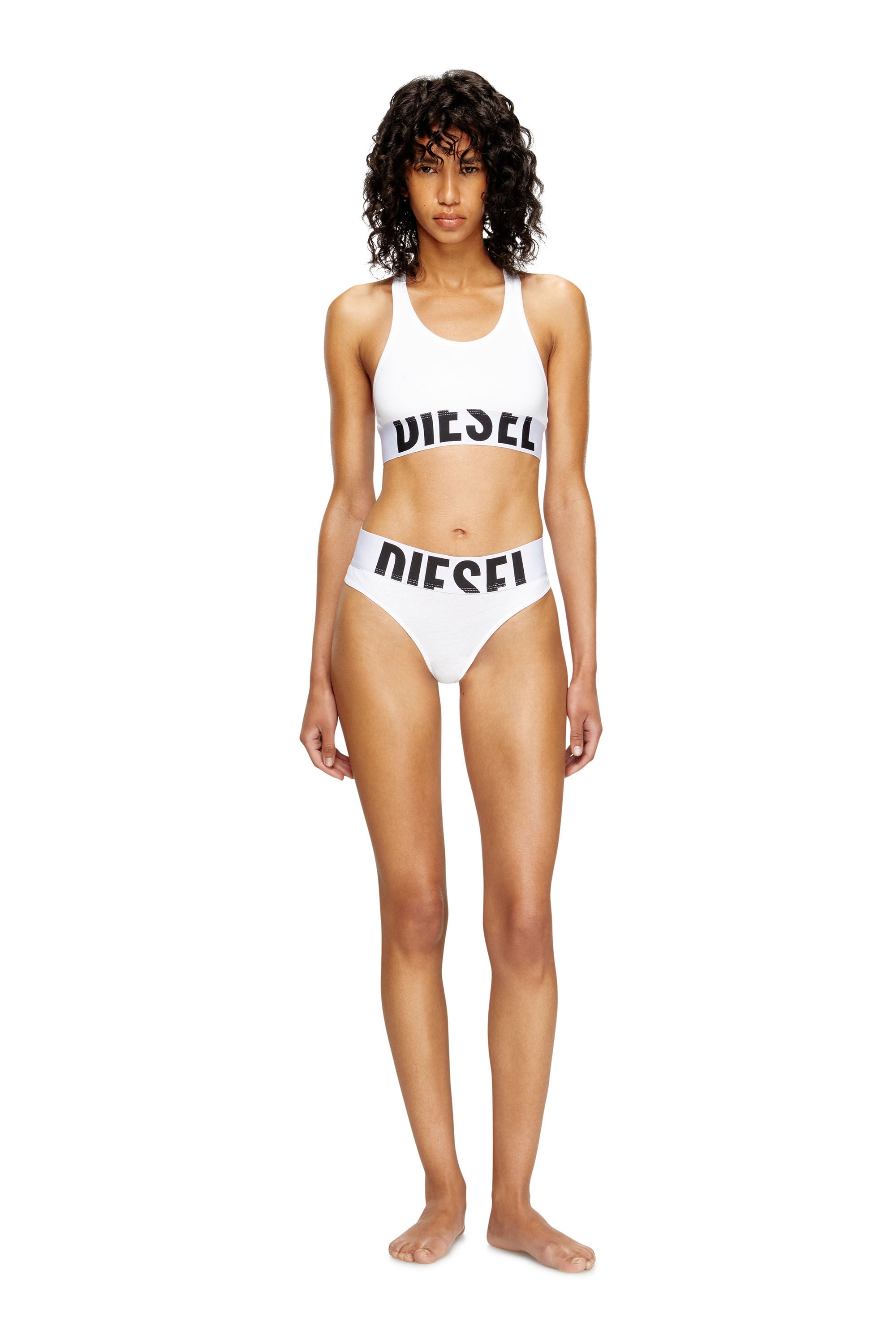 Diesel - UFSB-COTTON-RACE-BRALETTE-XL, Woman's Sports bra with cut-off logo in White - 1