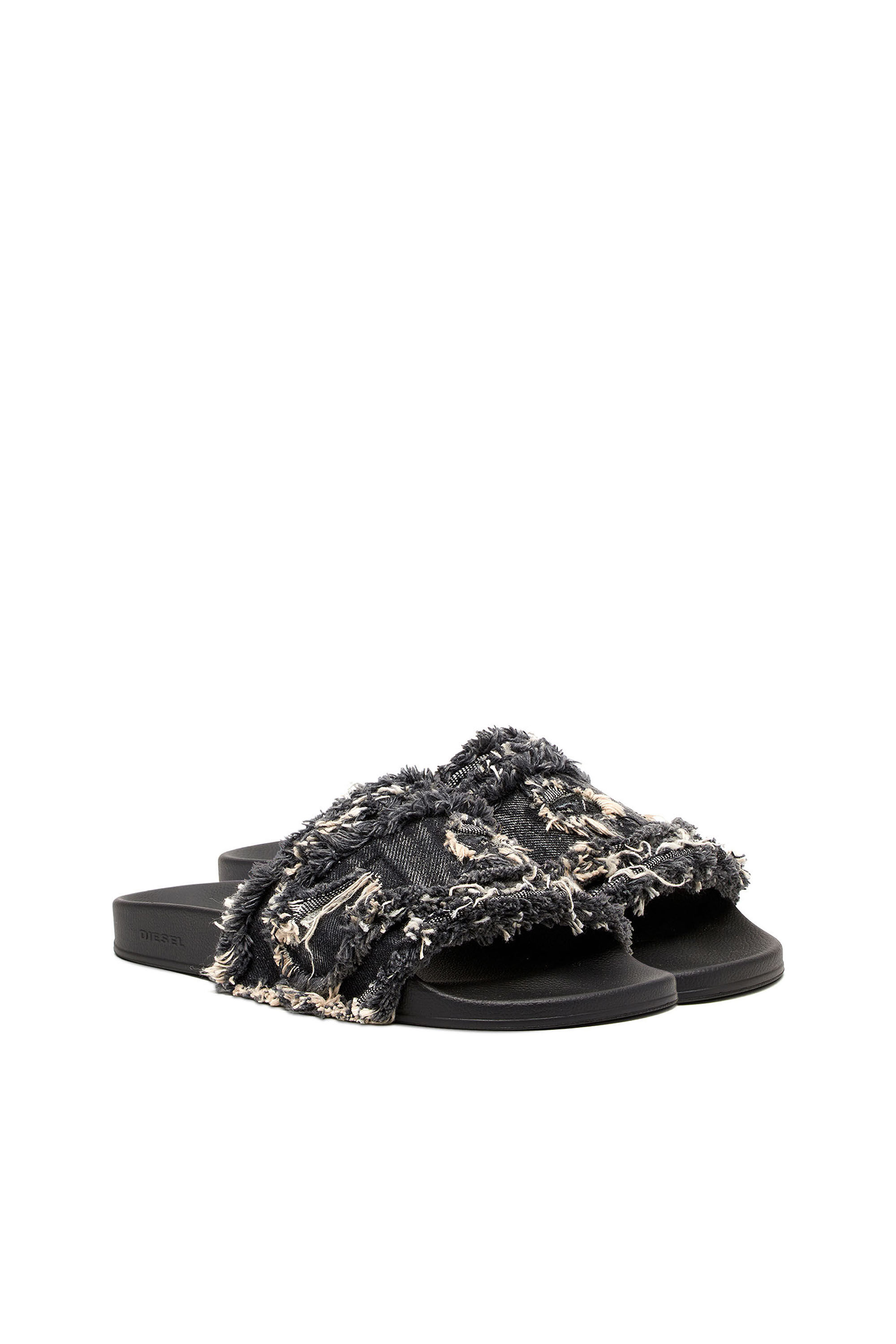 【DS25SS732】DIESEL サンダル Y03347 P5254 SA-SLIDE D DENIM Women's Sa-Slide D-Fringed denim slides | Black | Diesel