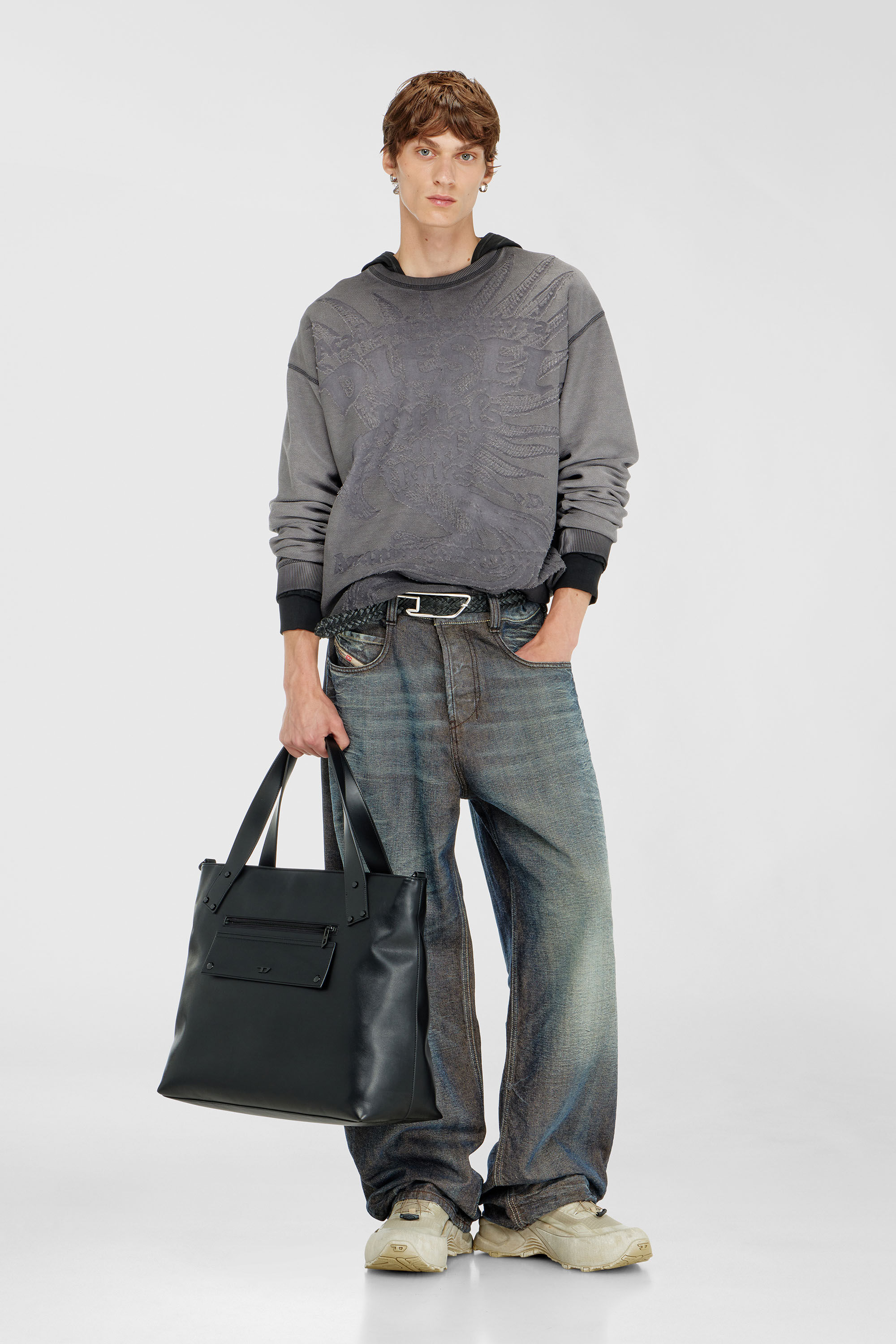 Diesel - S-ARON-RAW, Sweat-shirt avec imprim&eacute; d&eacute;vor&eacute; Homme in Gris - 1