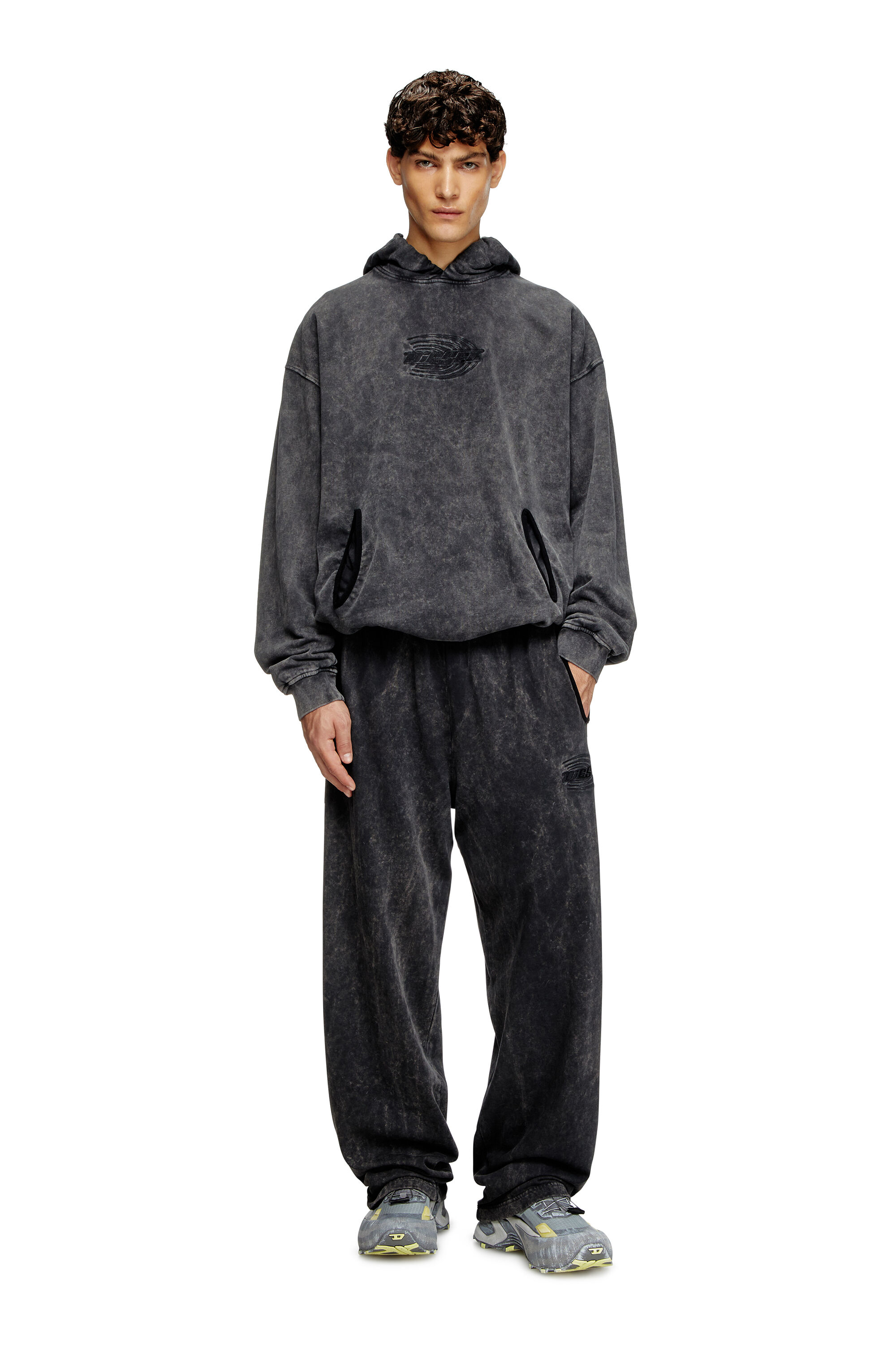 Diesel - S-BOXSTIC-HOOD, Sweat-shirt à capuche froncé et délavé à l'acide Mixte in Gris - 1