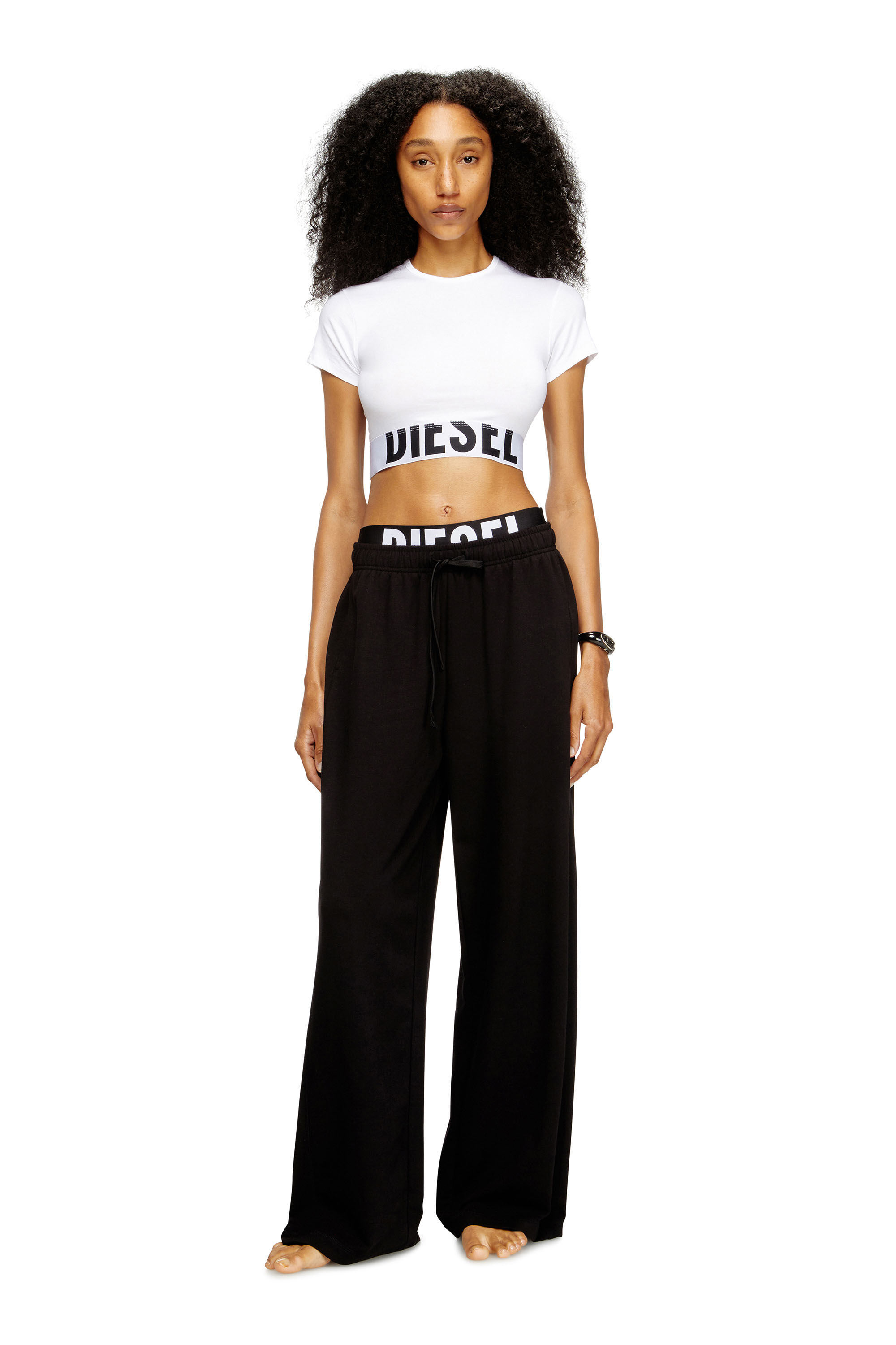 Wdouble polyester pants ポリエステルパンツ黒 w005 Women's Cotton terry sweatpants with logo waistband | Black