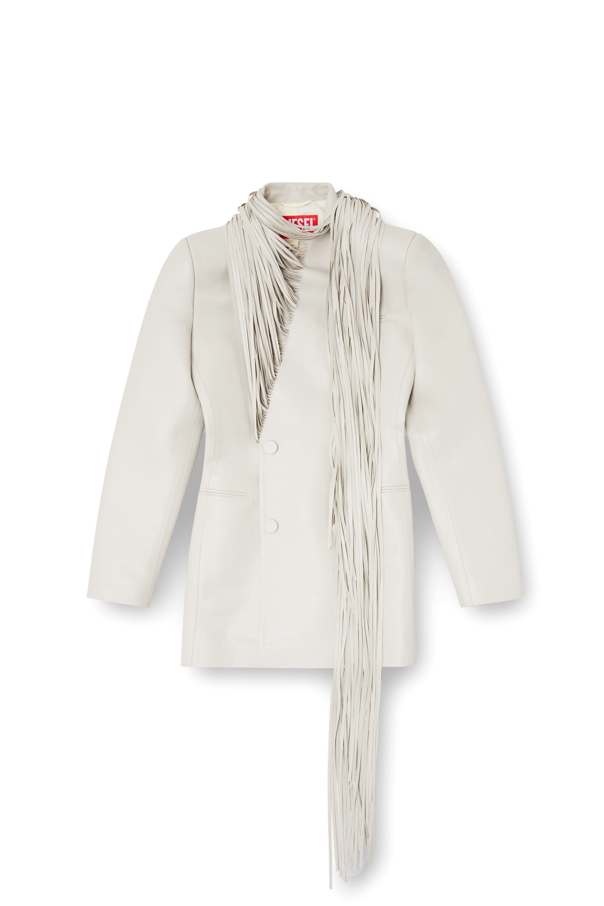 Diesel - G-SHANK, Manteau court avec des franges d'écharpe effilochées Femme in Gris - 2