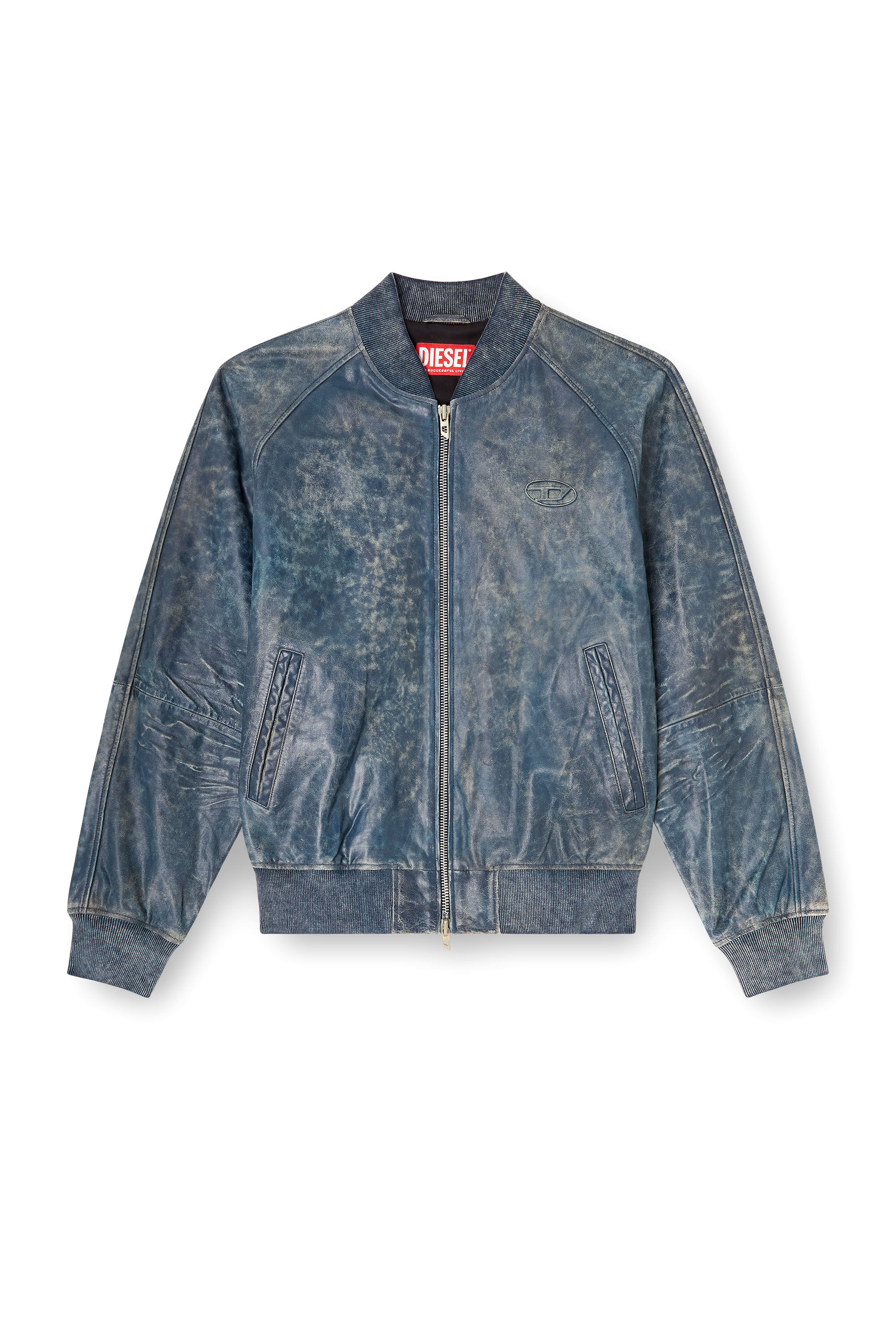 Diesel - L-COBB, Blouson aviateur en cuir trait&eacute; Homme in Bleu - 2