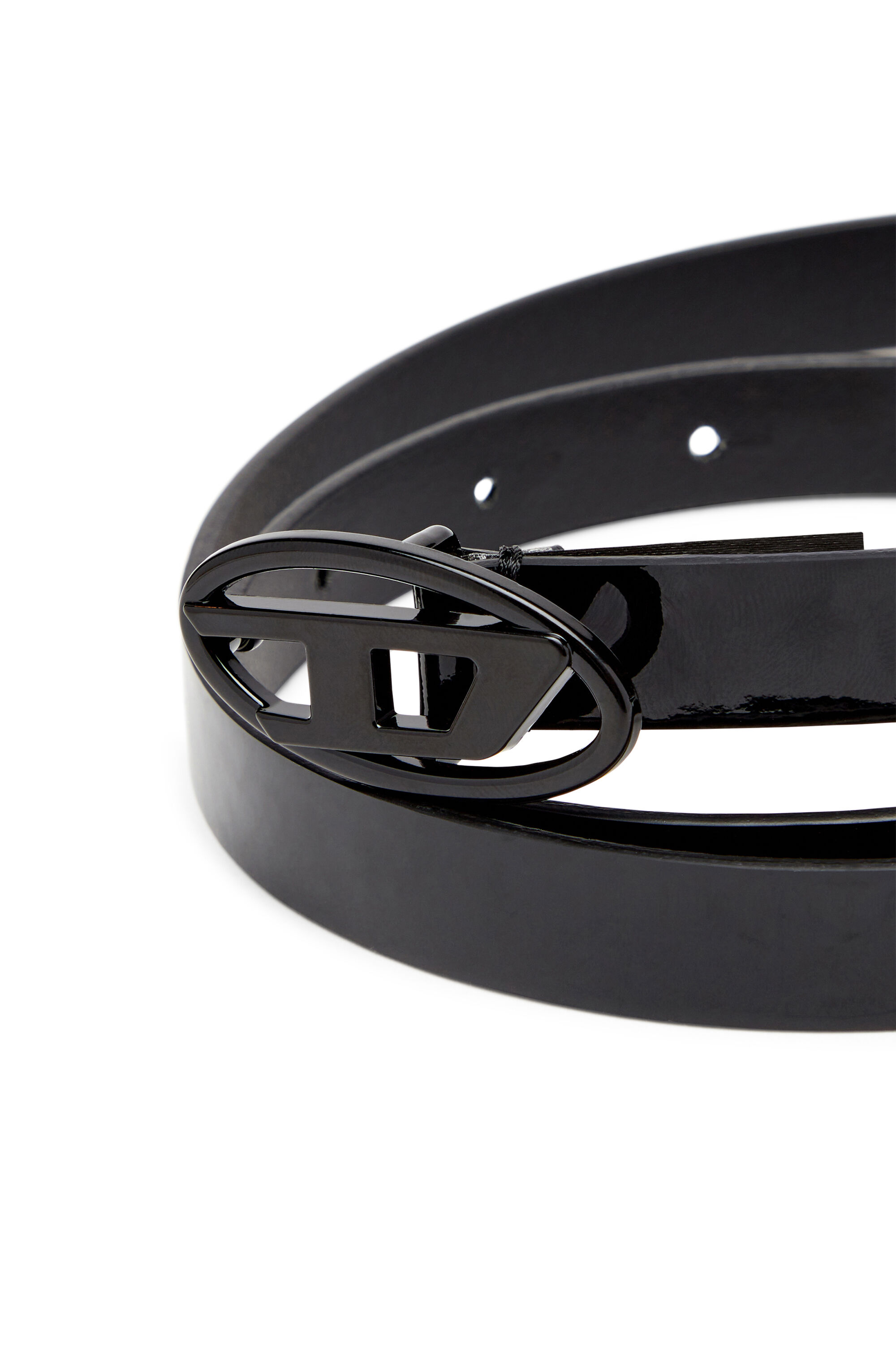 DIESEL☆ Slim belt in glossy leather ブラック Women's 1.5cm slim belt in glossy leather | Black | Diesel
