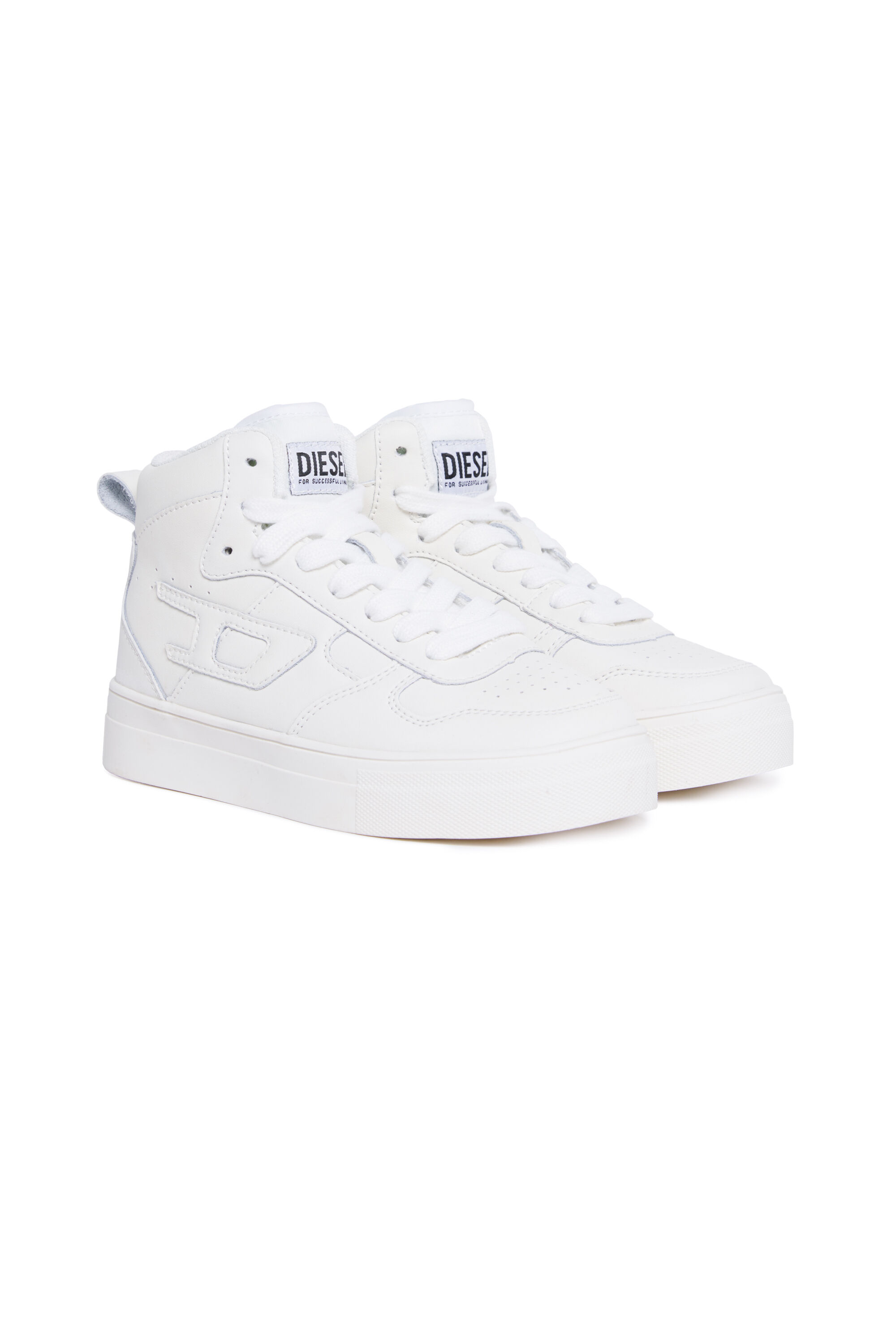 Diesel - S-UKIYO MID 2.0., Sneakers montantes en cuir perforé Mixte in Blanc - 2