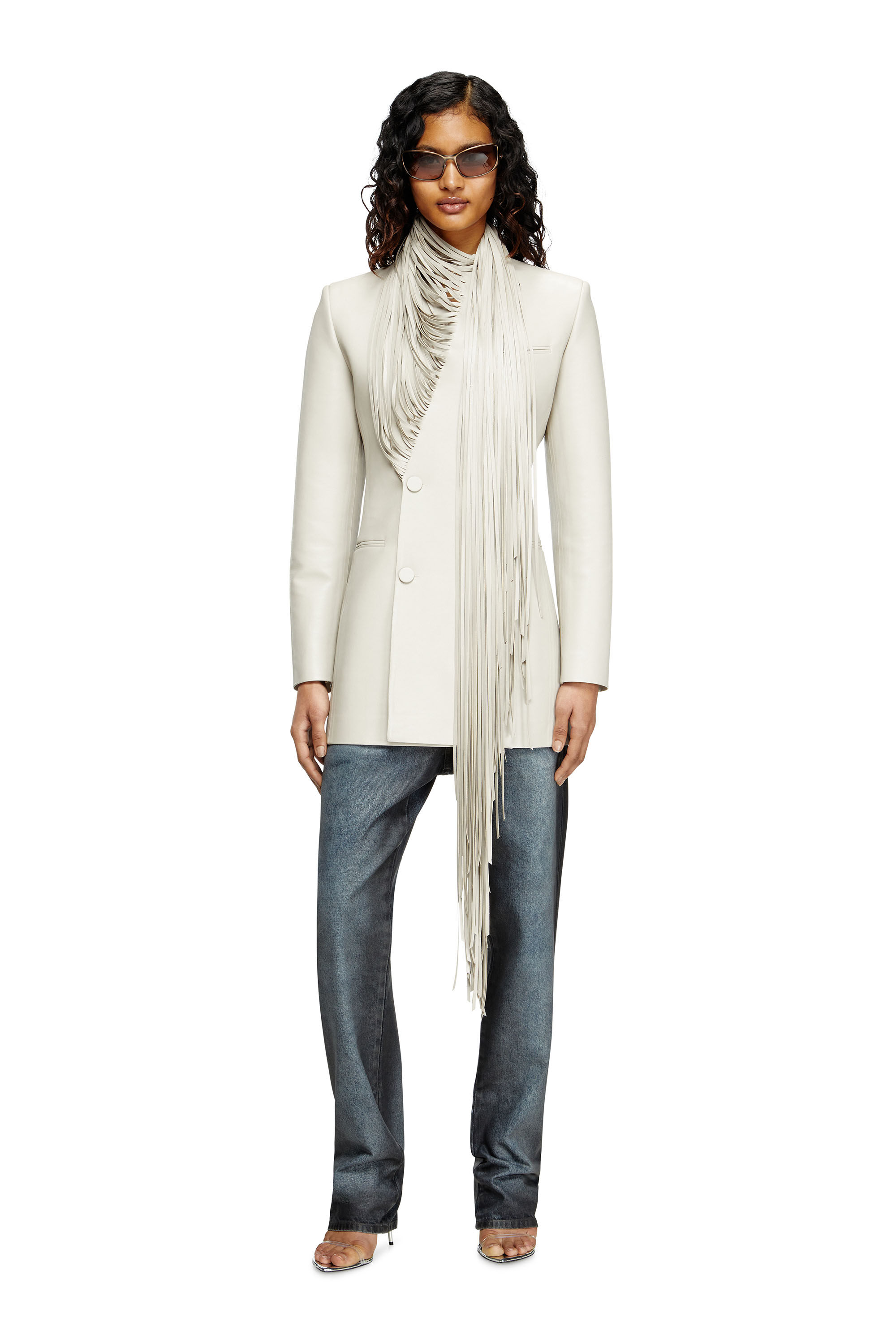 Diesel - G-SHANK, Manteau court avec des franges d'écharpe effilochées Femme in Gris - 1