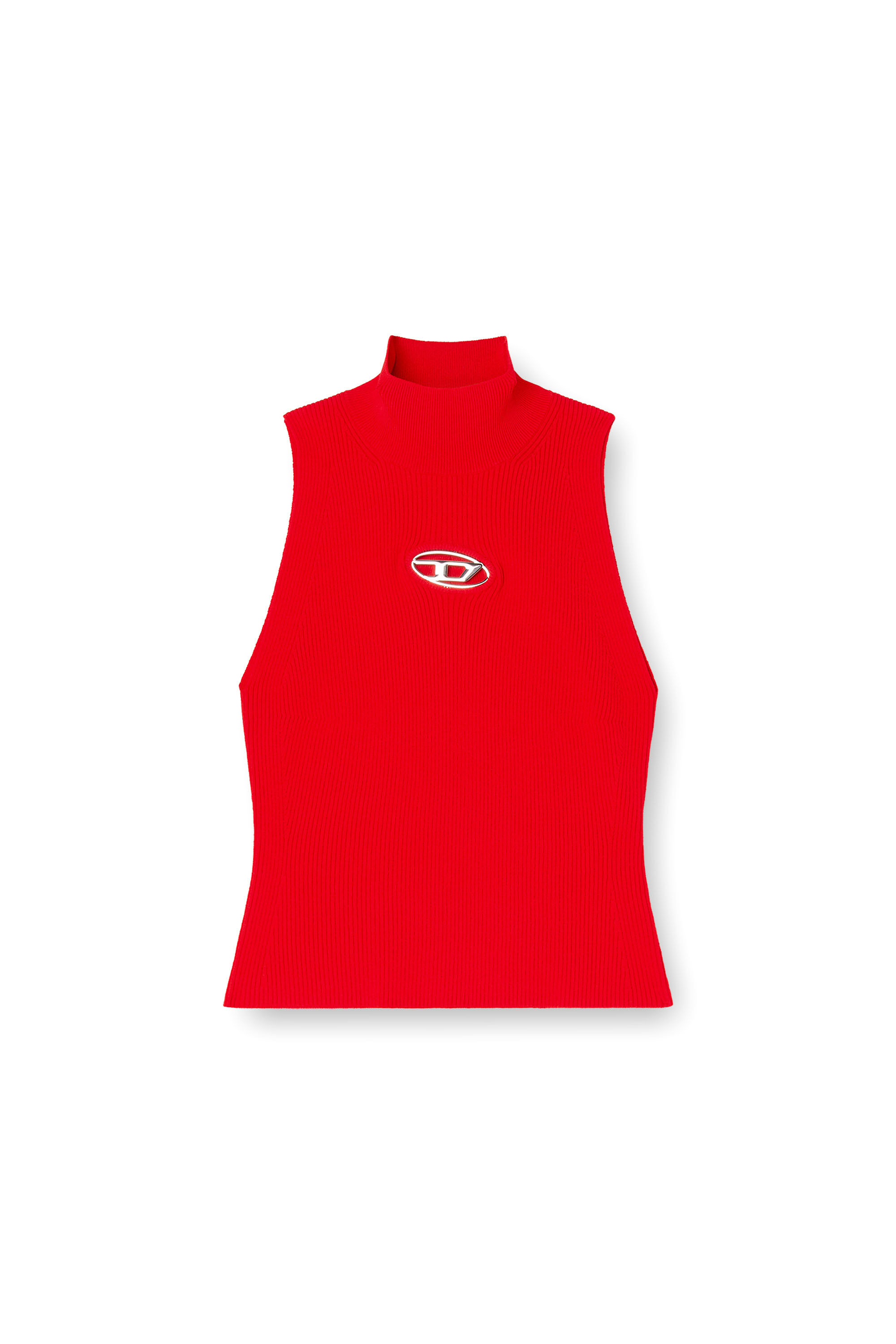 Diesel - M-ONERVAX-TOP, Top à col roulé en maille côtelée Femme in Rouge - 2