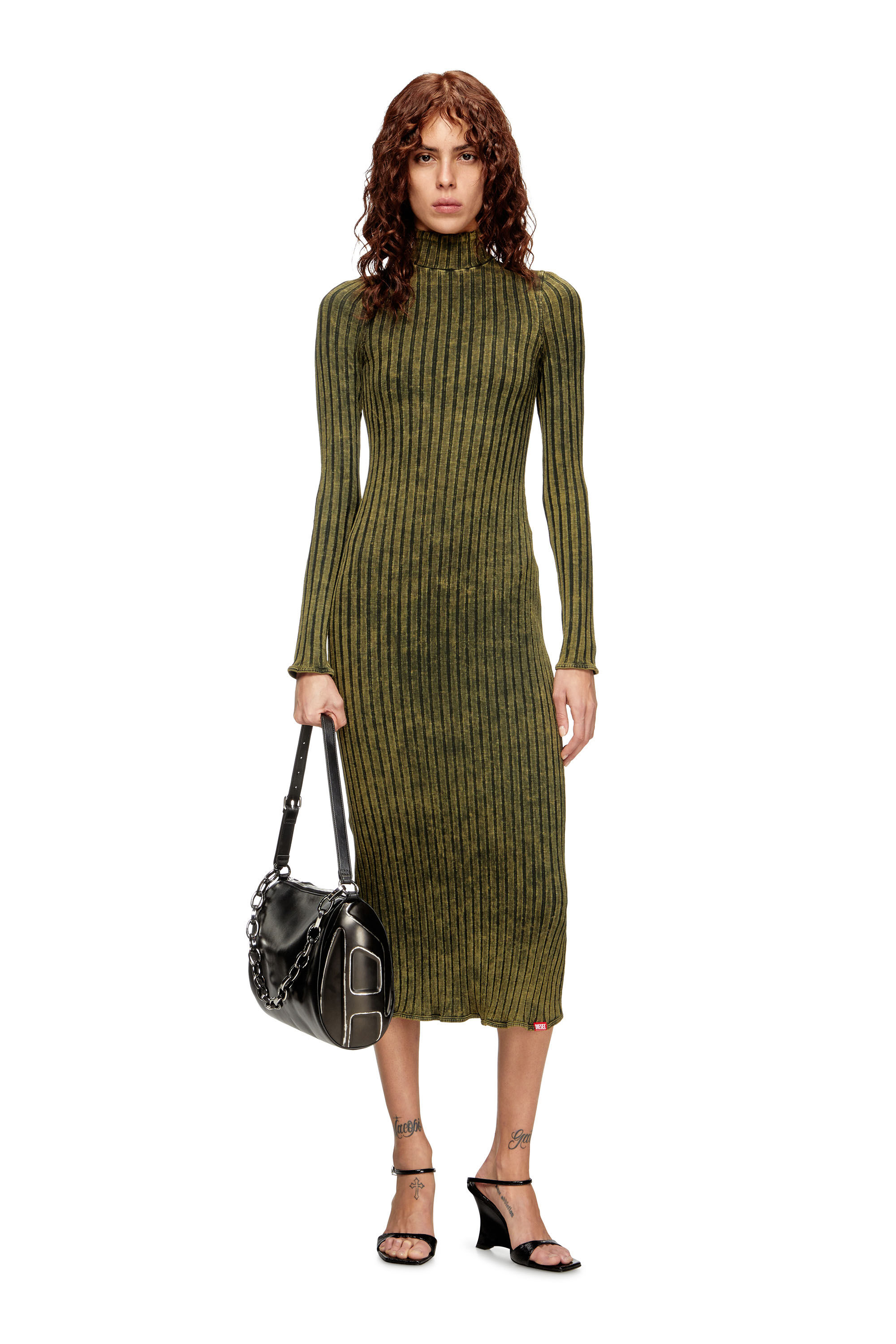 Diesel - D-WAVYA, Robe midi en jersey à larges côtes traité Femme in Vert - 1