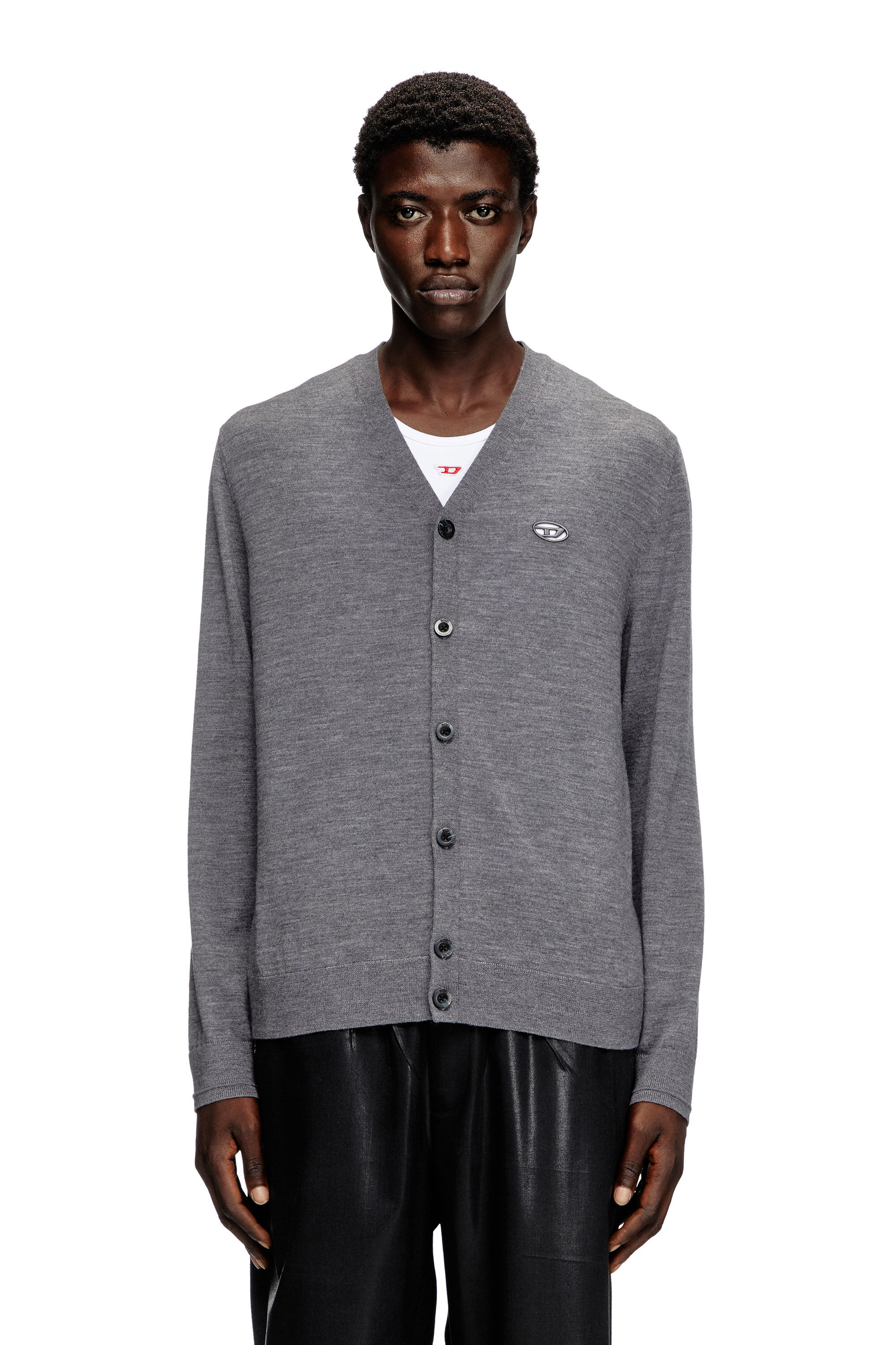Diesel - K-VOLTO, Cardigan en laine avec logo cut-out Homme in Gris - 3