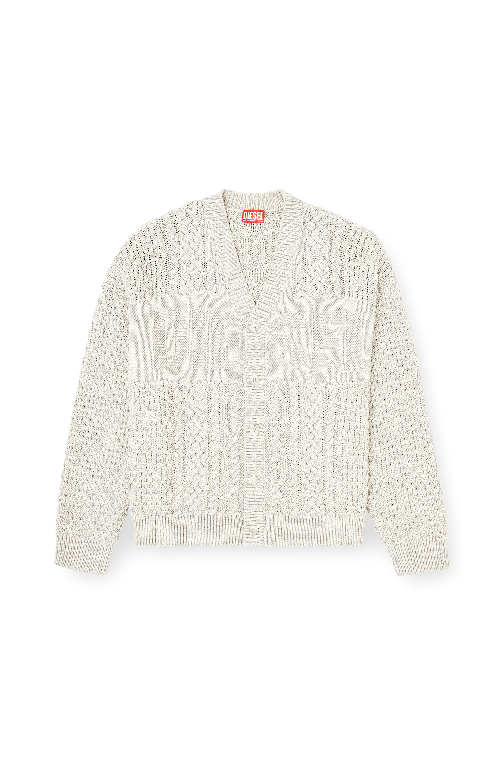 Men's Cable-knit cardigan with Diesel logo | Grey | Diesel