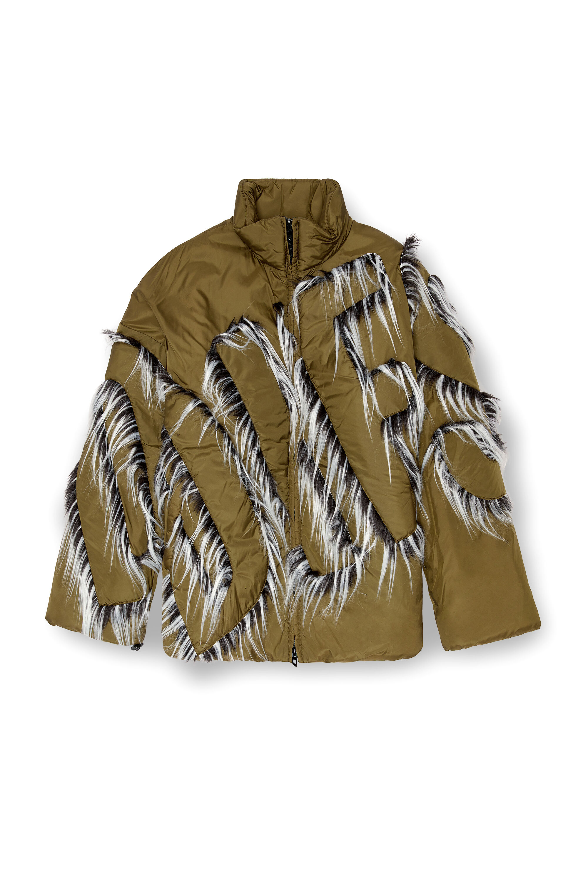 Diesel - G-ADAT, Woman's Padded nylon jacket with fuzzy-trim logo in Military Green - 1
