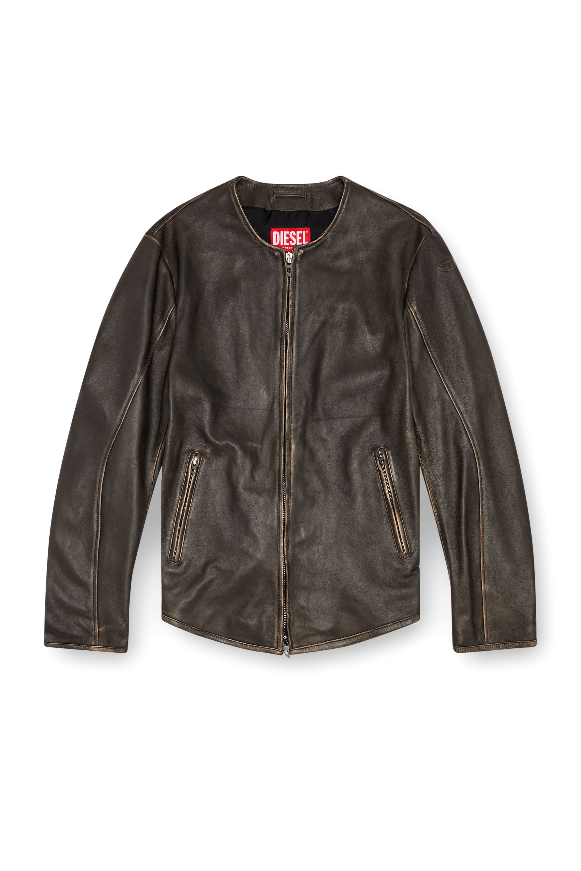 Diesel - L-EMMA, Veste biker en cuir vieilli Homme in Noir - 2