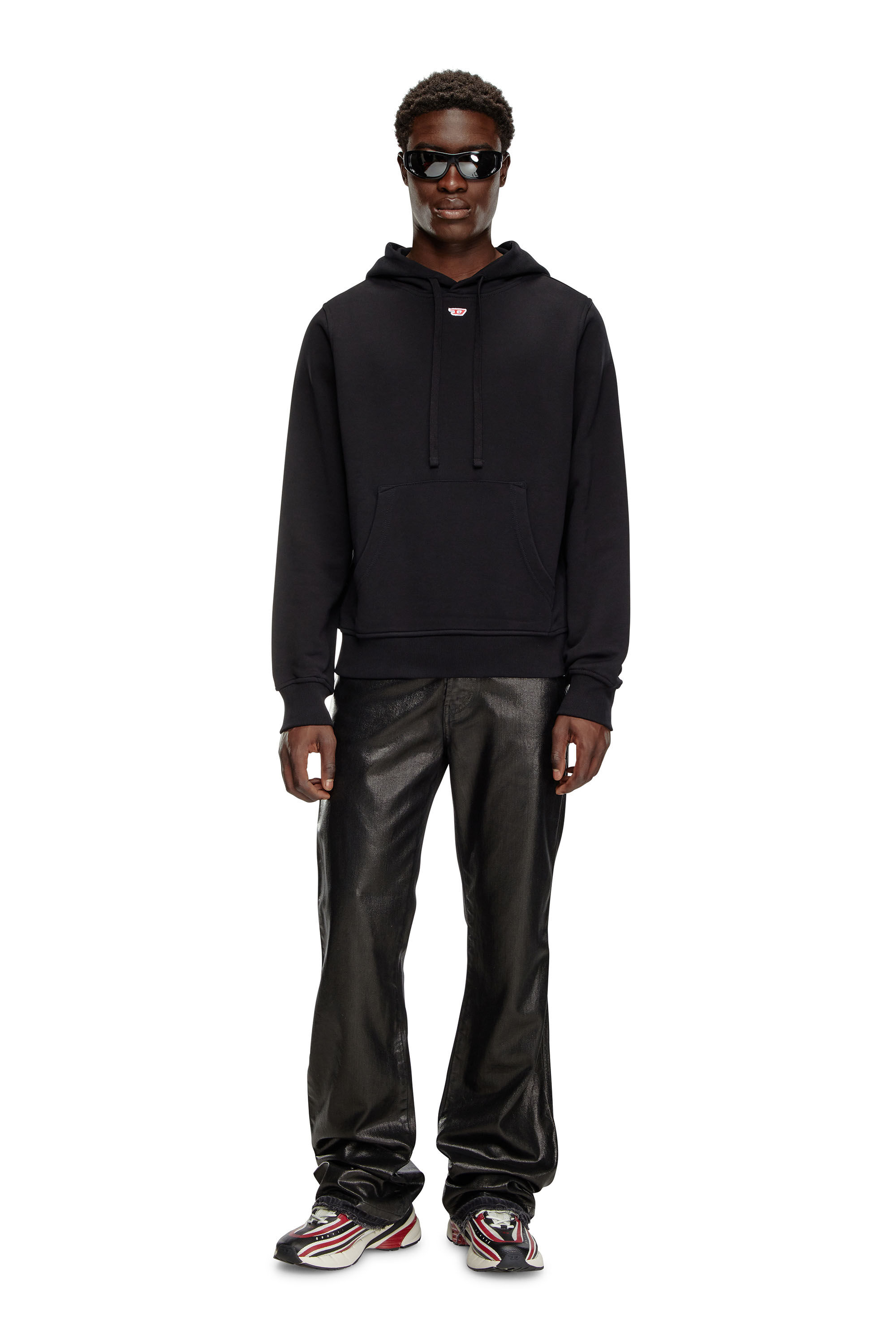 Diesel - S-GINN-HOOD-D, Sweat-shirt à capuche en coton avec mini empiècement D Homme in Noir - 1