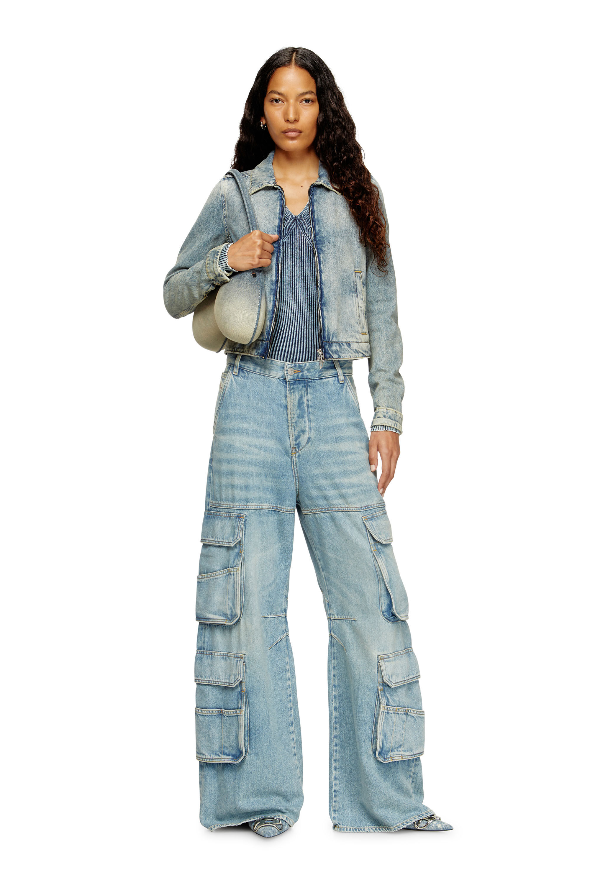 Diesel - DE-CORB, Veste en denim Tencel fluide effet sali Femme in Bleu - 1