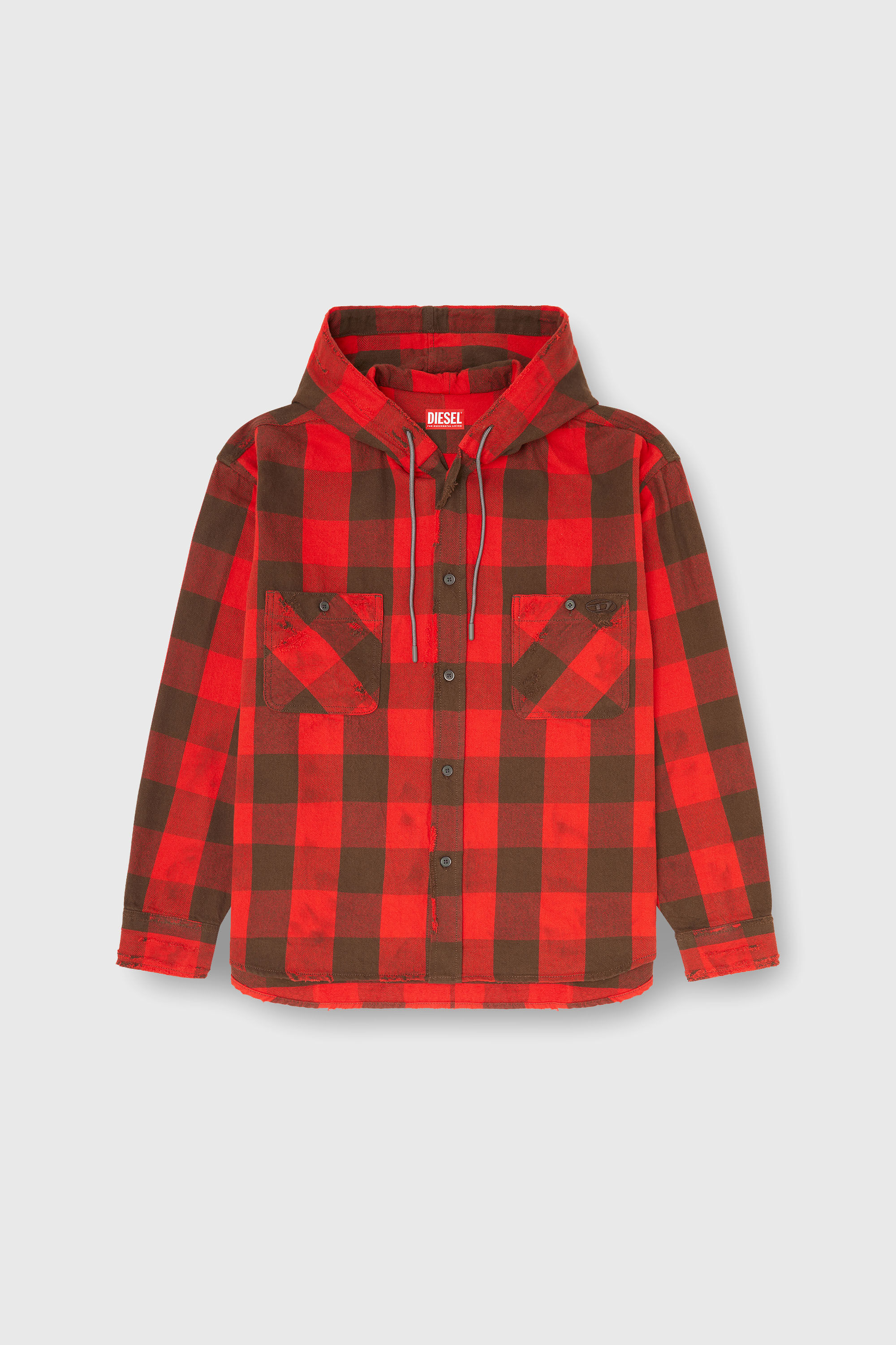 Diesel - S-DRUM-HOODY, Chemise &agrave; capuche effet us&eacute; en flanelle &agrave; carreaux Homme in Polychrome - 2