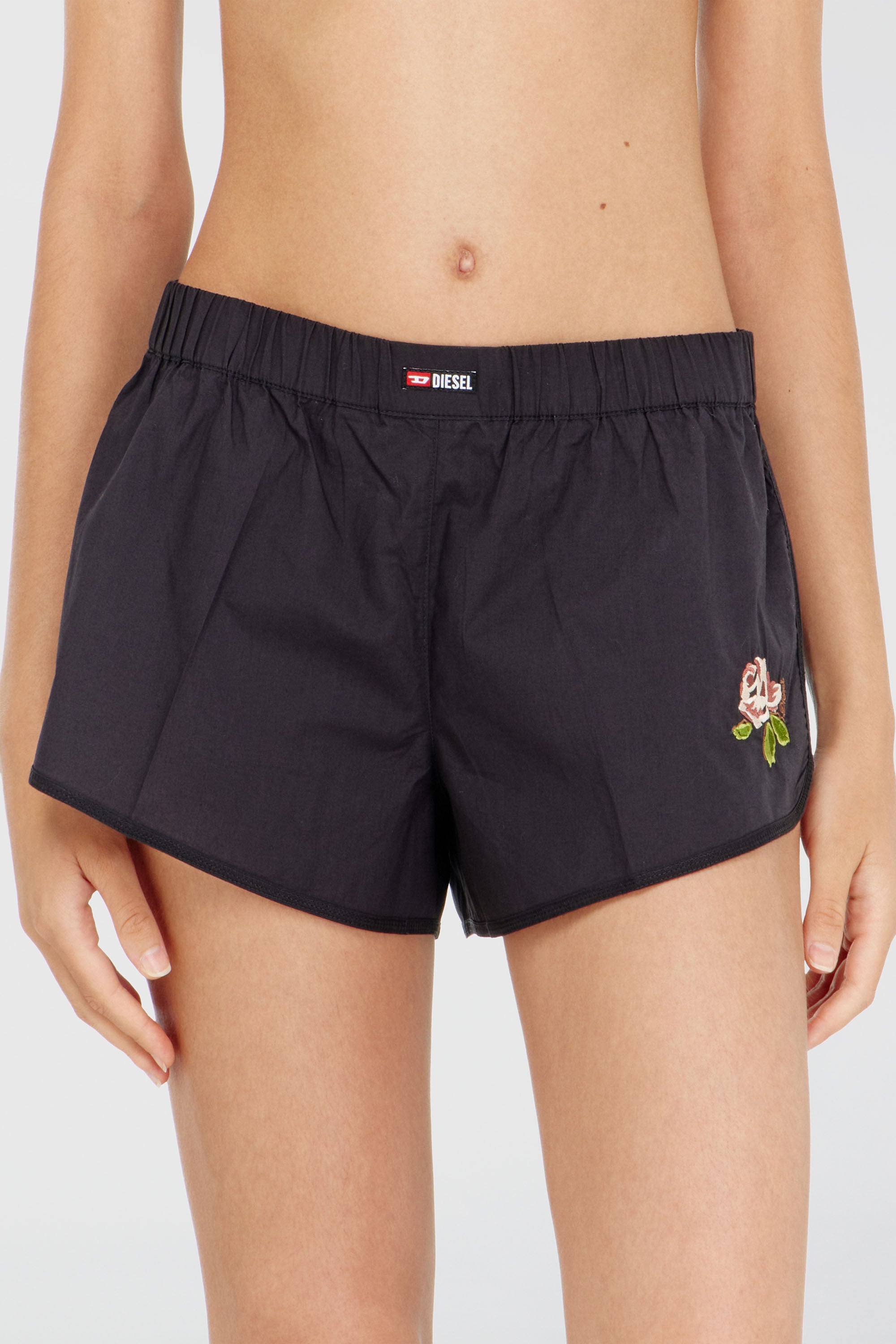 Diesel - ELOISE-D-CORE, Boxers en coton avec broderie florale Femme in Noir - 3