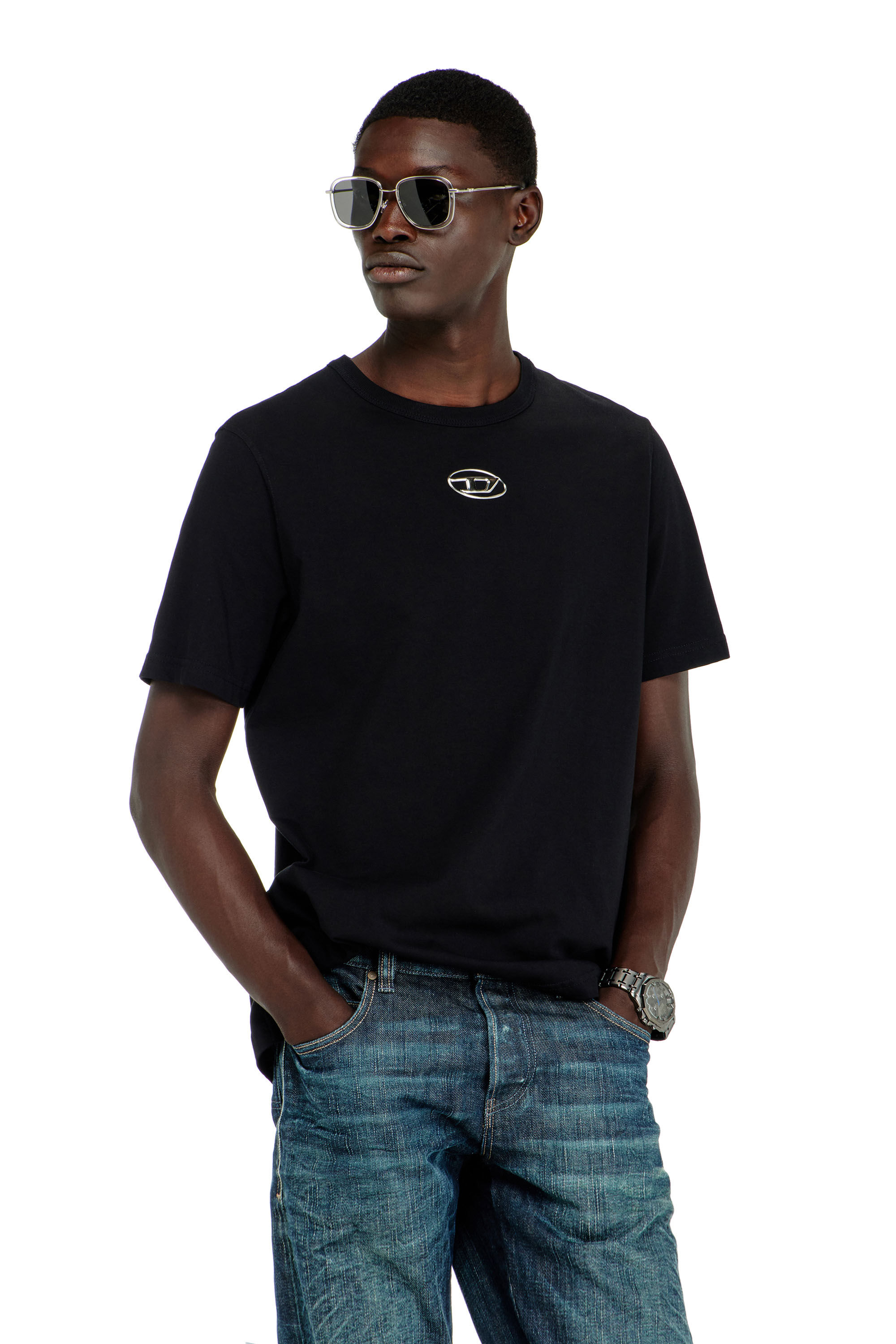 Men's T-shirt with metallic Oval D | Black | Diesel