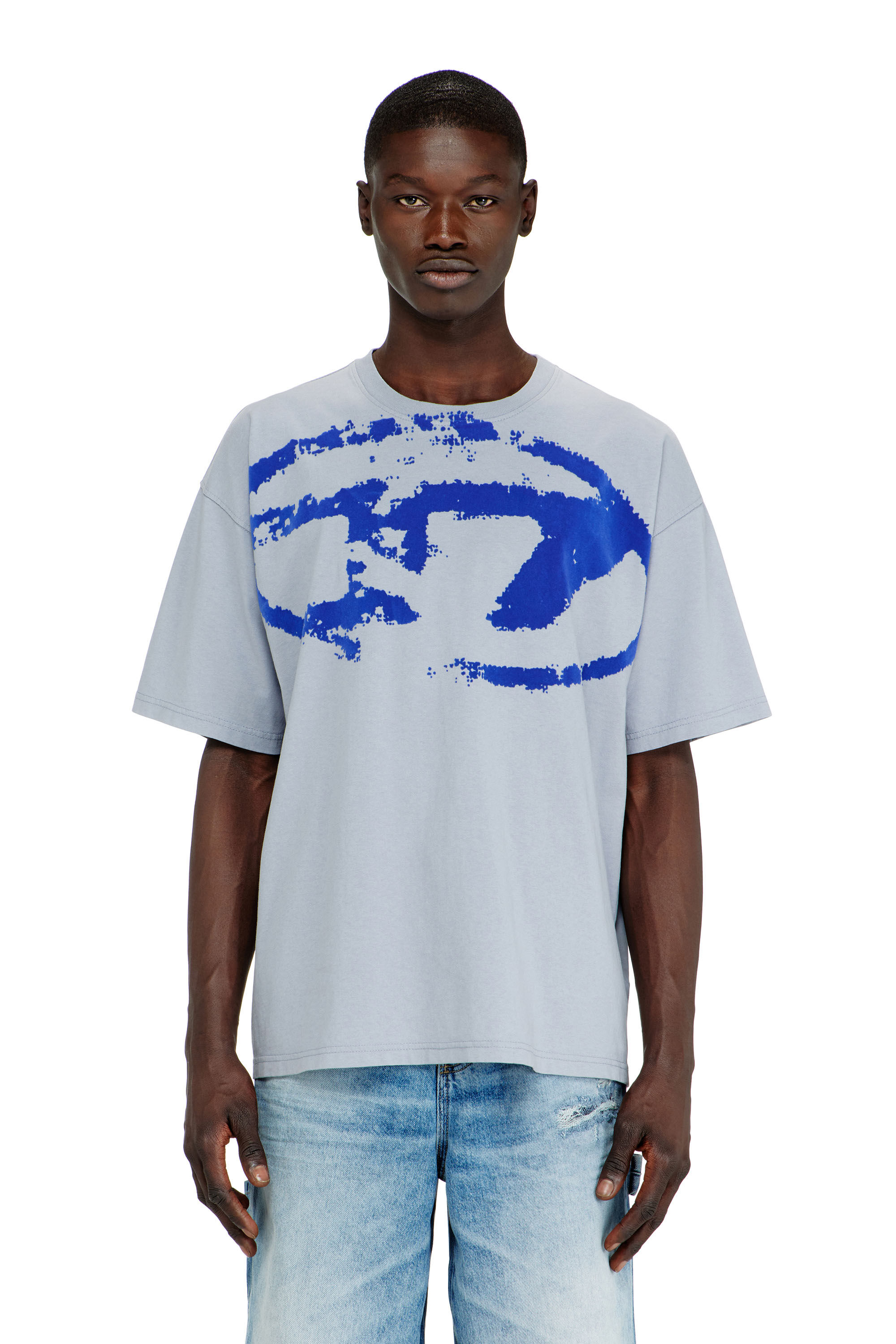 Diesel - T-BOXT-N14, T-shirt avec logo floqu&eacute; effet vieilli Homme in Bleu - 3