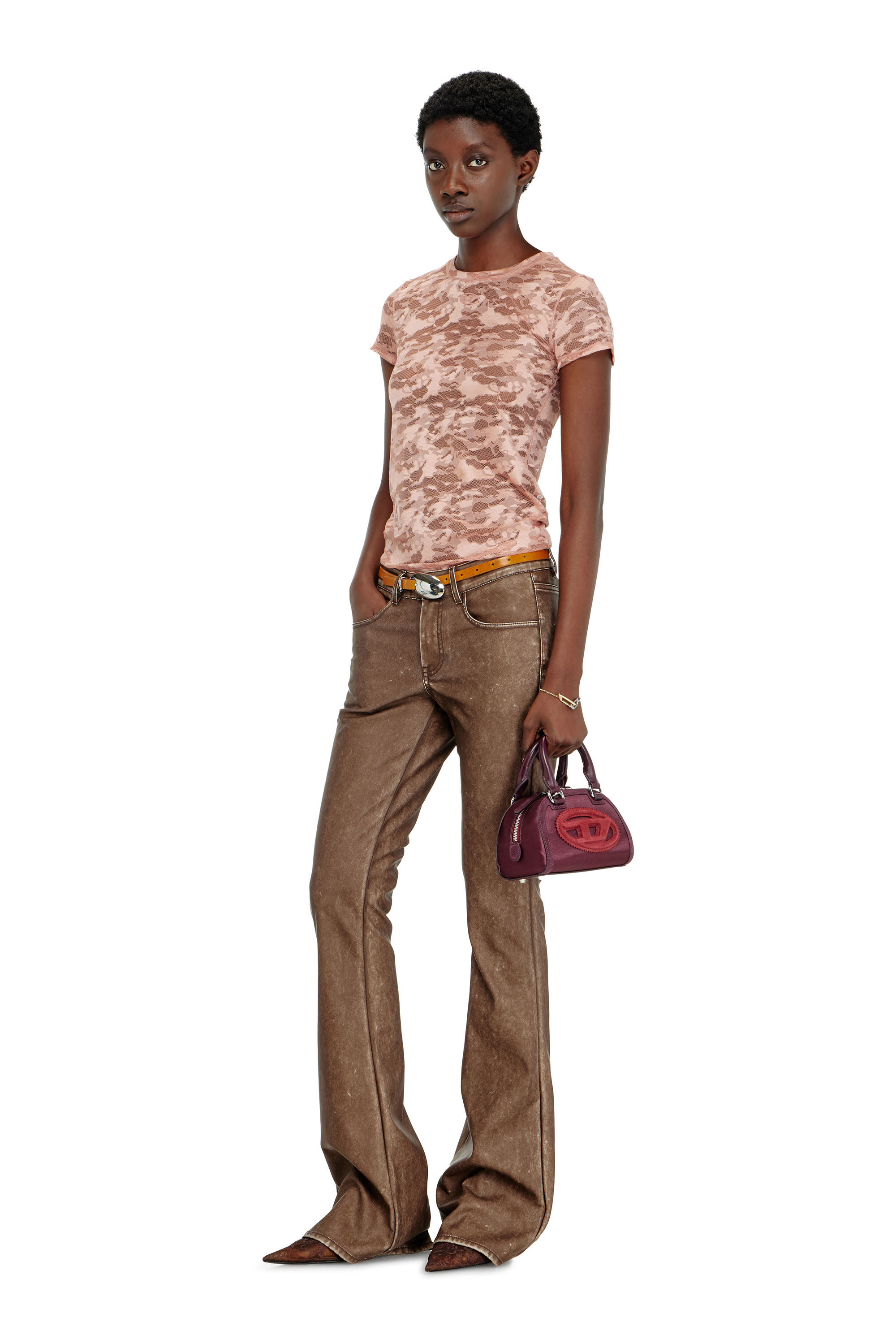 Diesel - KASIA-UTLT, T-shirt en dentelle camouflage Femme in Rose - 6