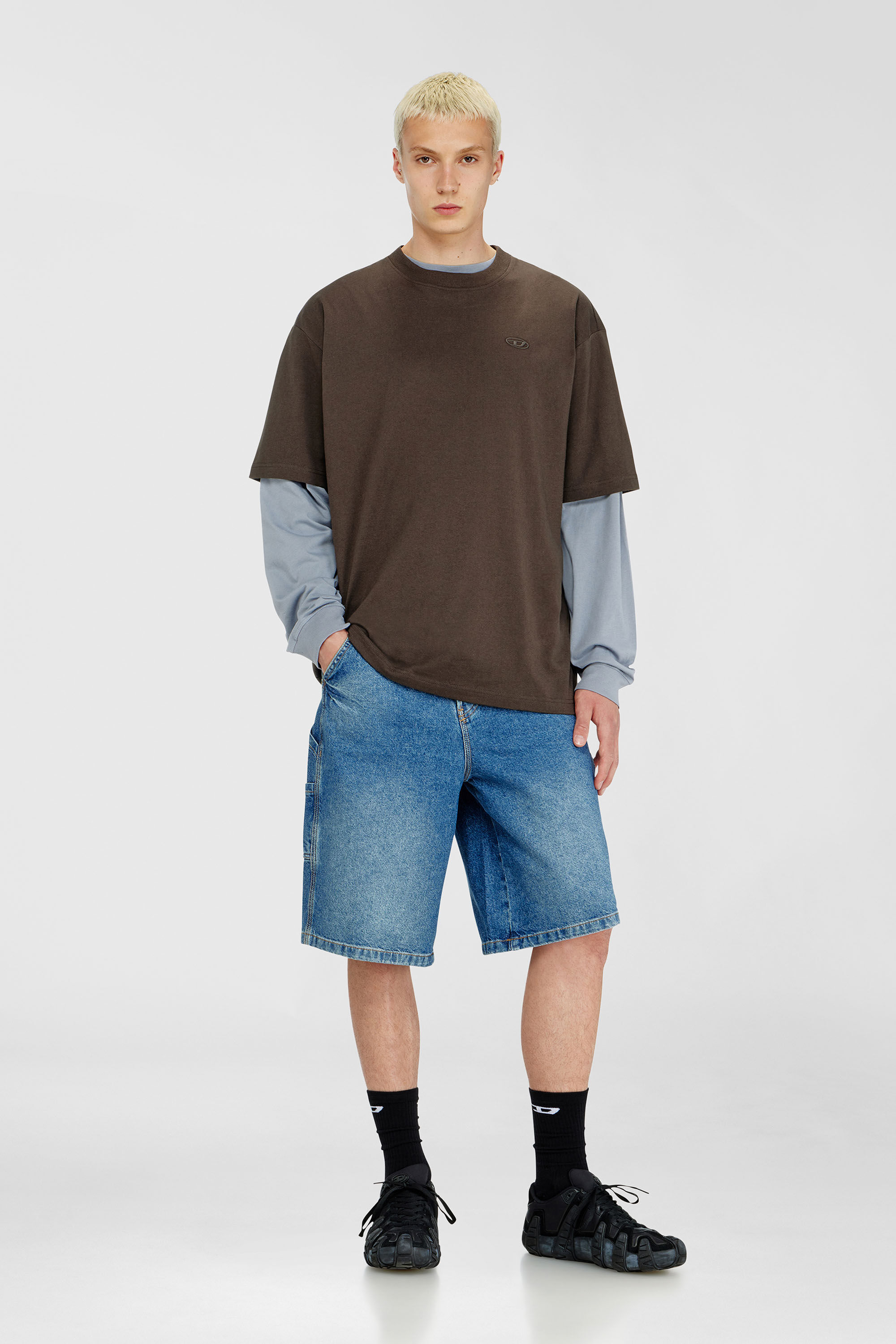 Diesel - T-BOGGY-MEGOVAL-D, T-shirt avec maxi oval D brod&eacute; Homme in Marron - 1