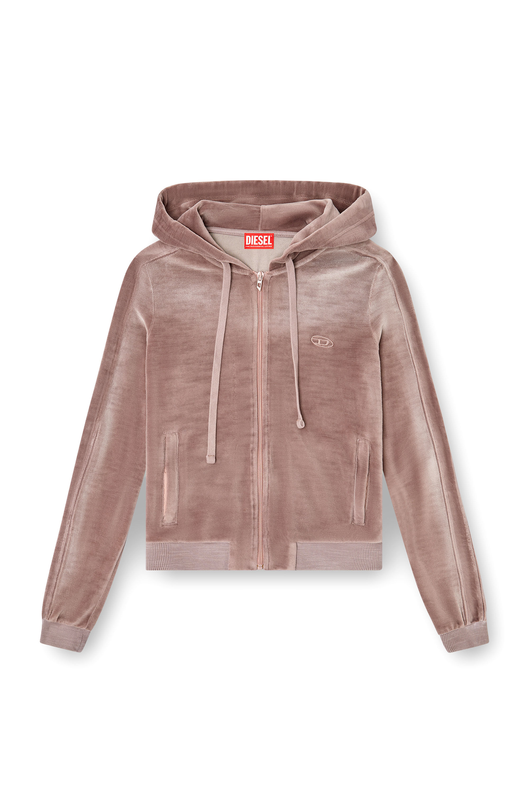 Diesel - F-ELY-Q1, Sweat-shirt à capuche zippé en chenille délavée Femme in Rose - 2
