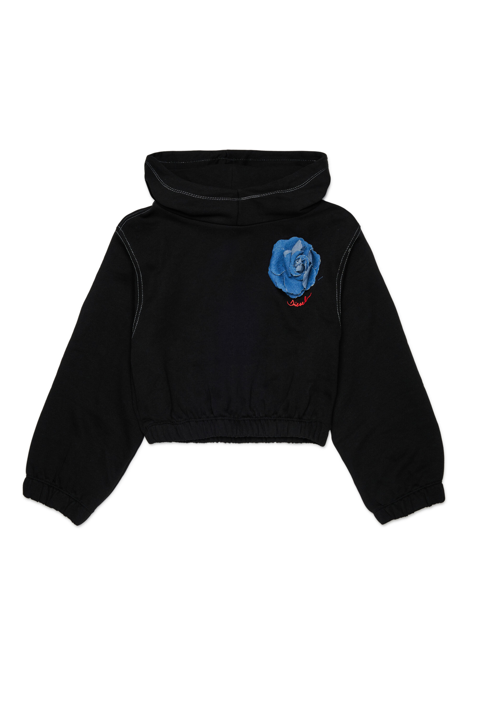 Diesel - SROSET, Sweat &agrave; capuche avec appliqu&eacute; rose en denim Femme in Noir - 1