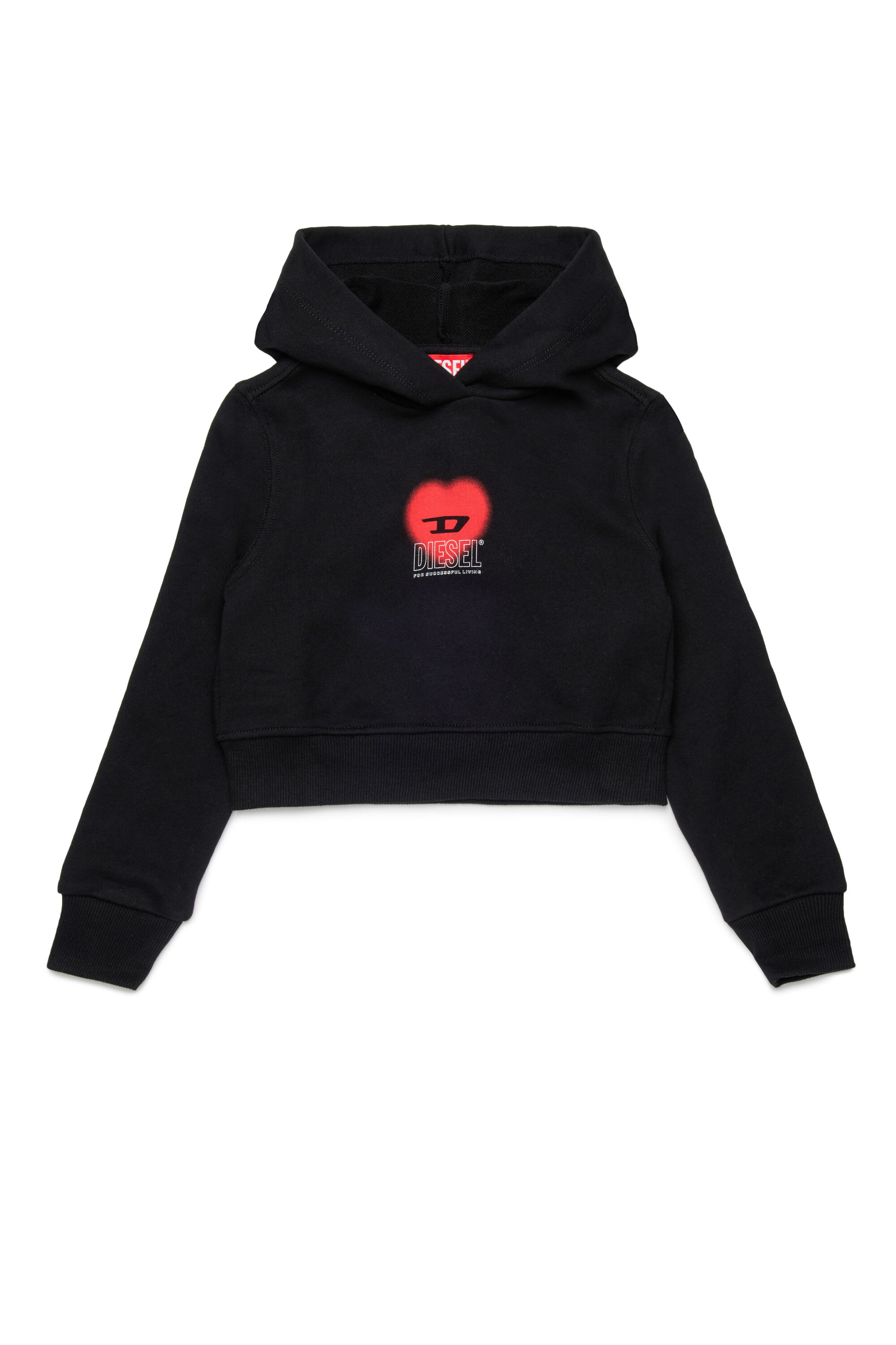 Diesel - SCUOREHOOD, Sweat-shirt cropped à capuche avec logo cœur Femme in Noir - 1
