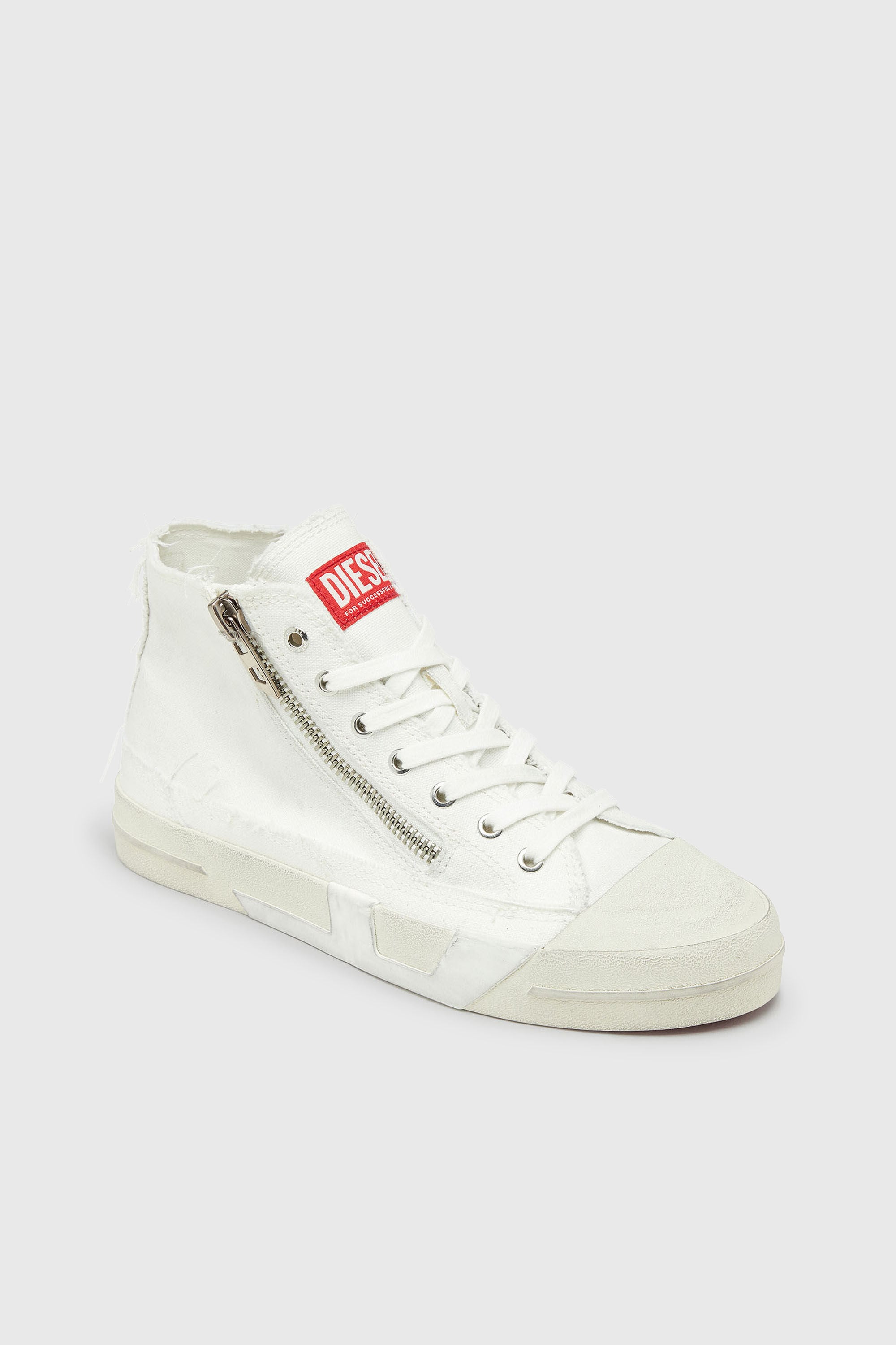 Diesel - S-D-VERSE ZIP MID II, S-D-Verse - Baskets en toile effiloch&eacute;e avec logo D Homme in Blanc - 6