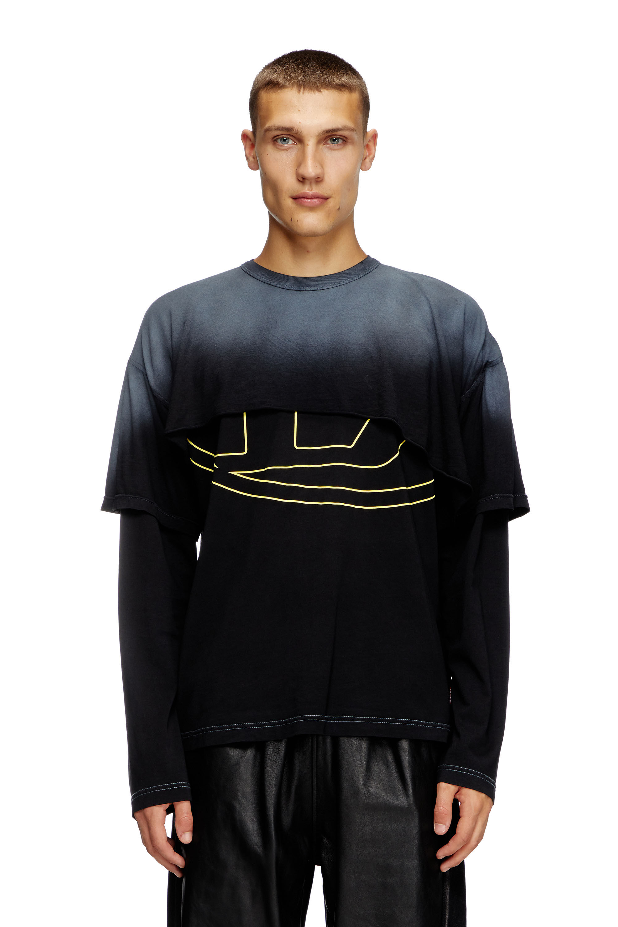 Diesel - T-BESH-CUT, T-shirt à manches longues destroy et superposé Homme in Noir - 3