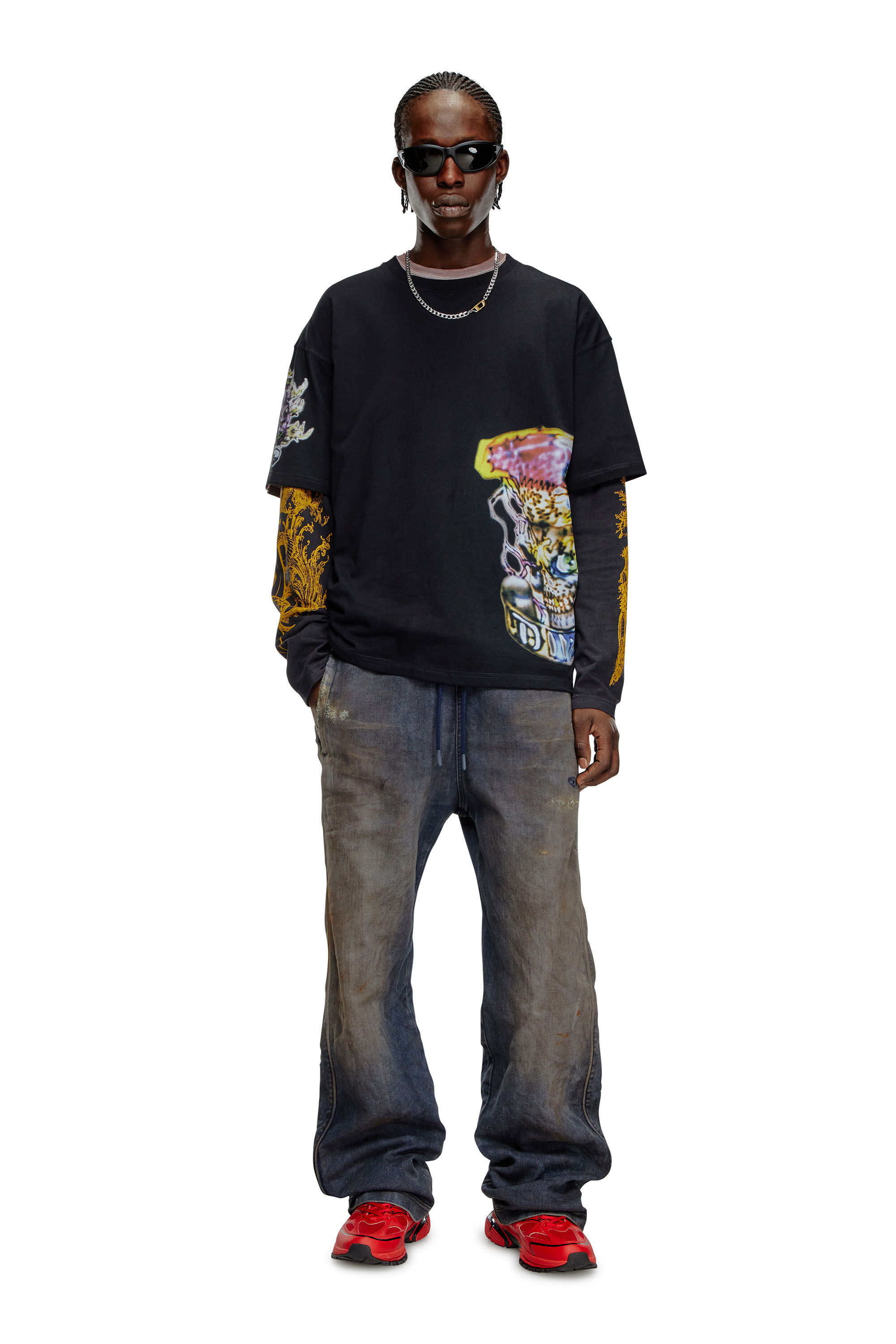 Diesel - T-BOXT-Q14, Homme T-shirt avec imprimés tatouages effet flou in Noir - Image 1