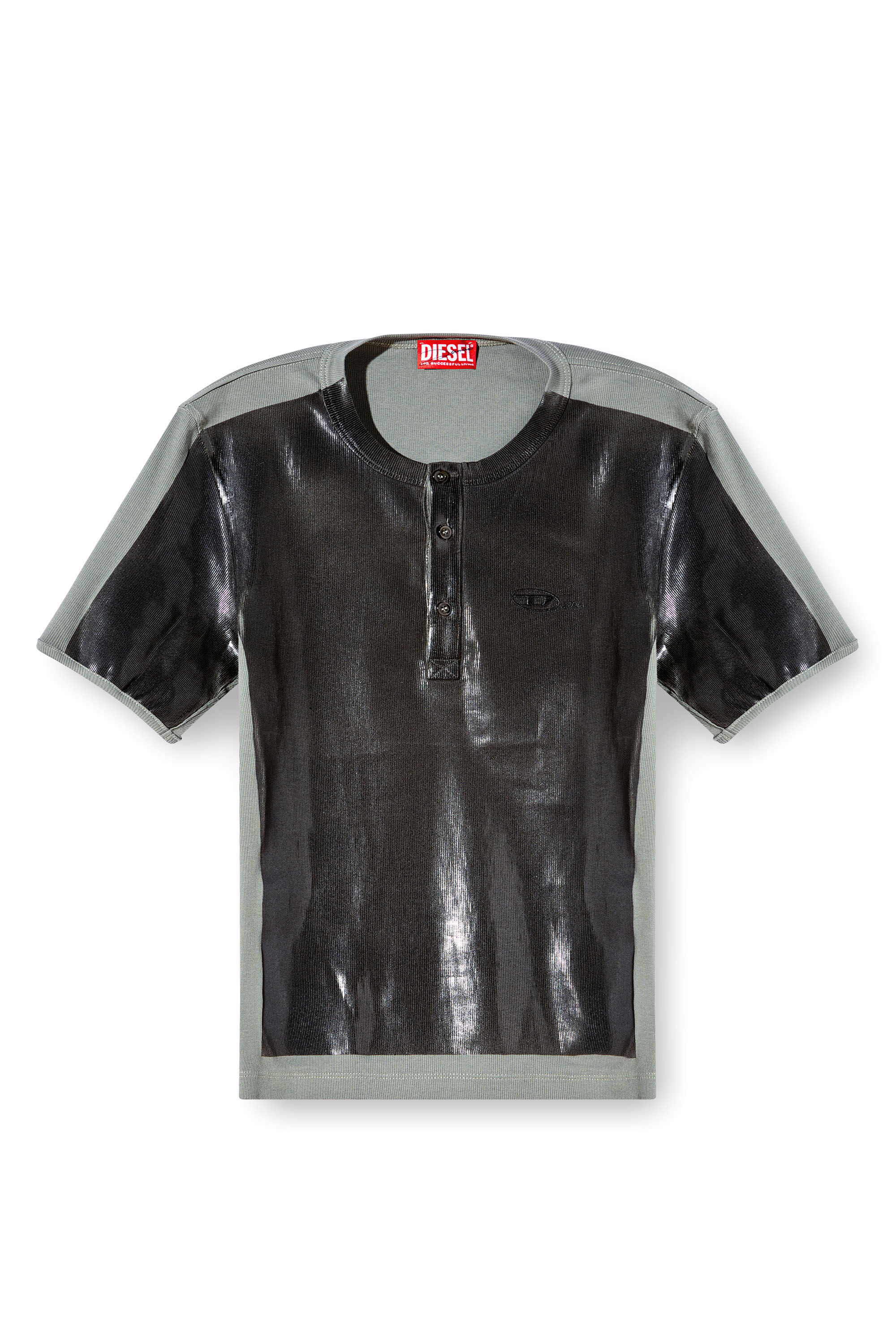 Diesel - T-RIBBER-DD, T-shirt Henley avec devant enduit Mixte in Gris - 2