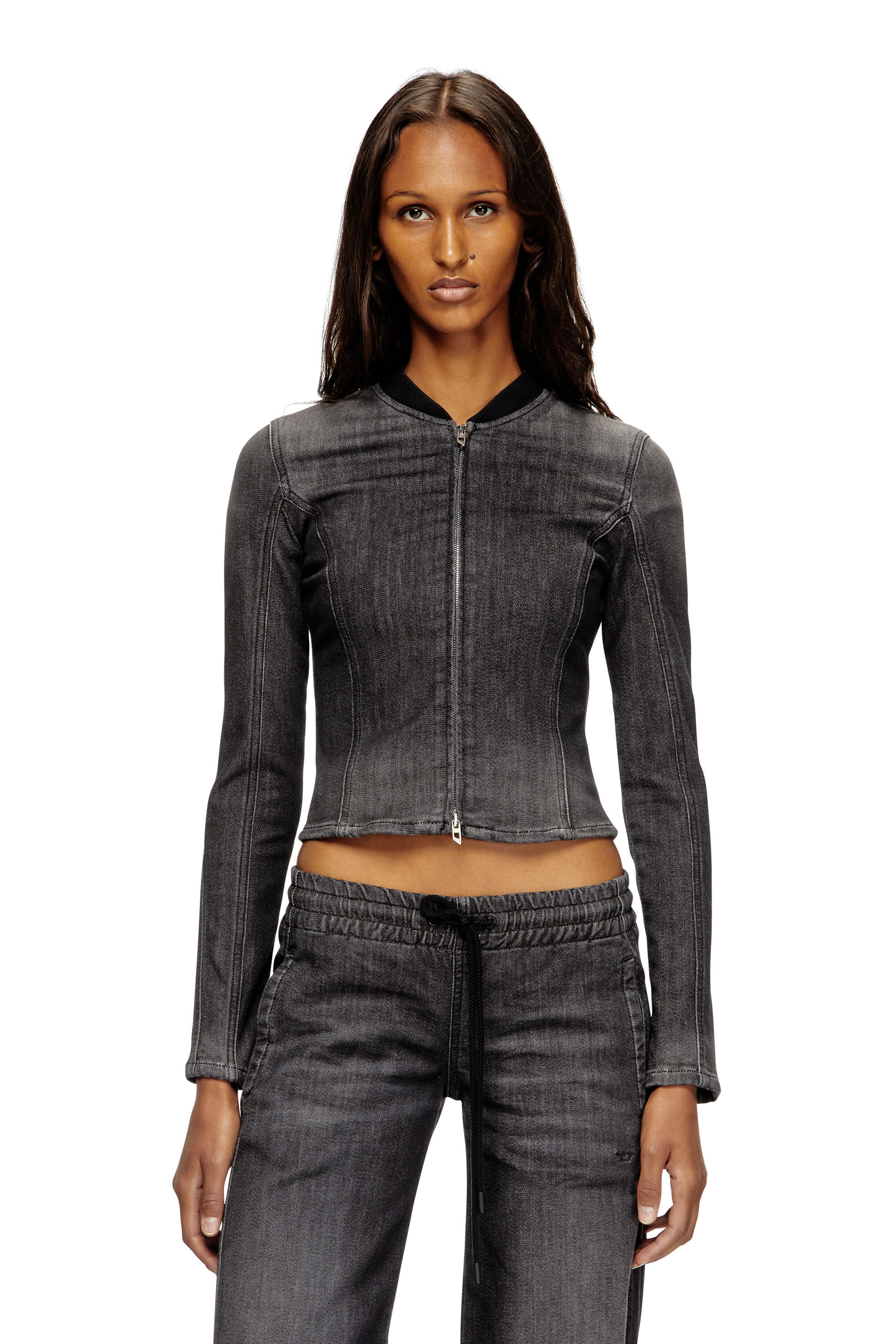 Diesel - DE-GARY-D JOGG, Veste cropped en denim monochrome Femme in Noir - 3