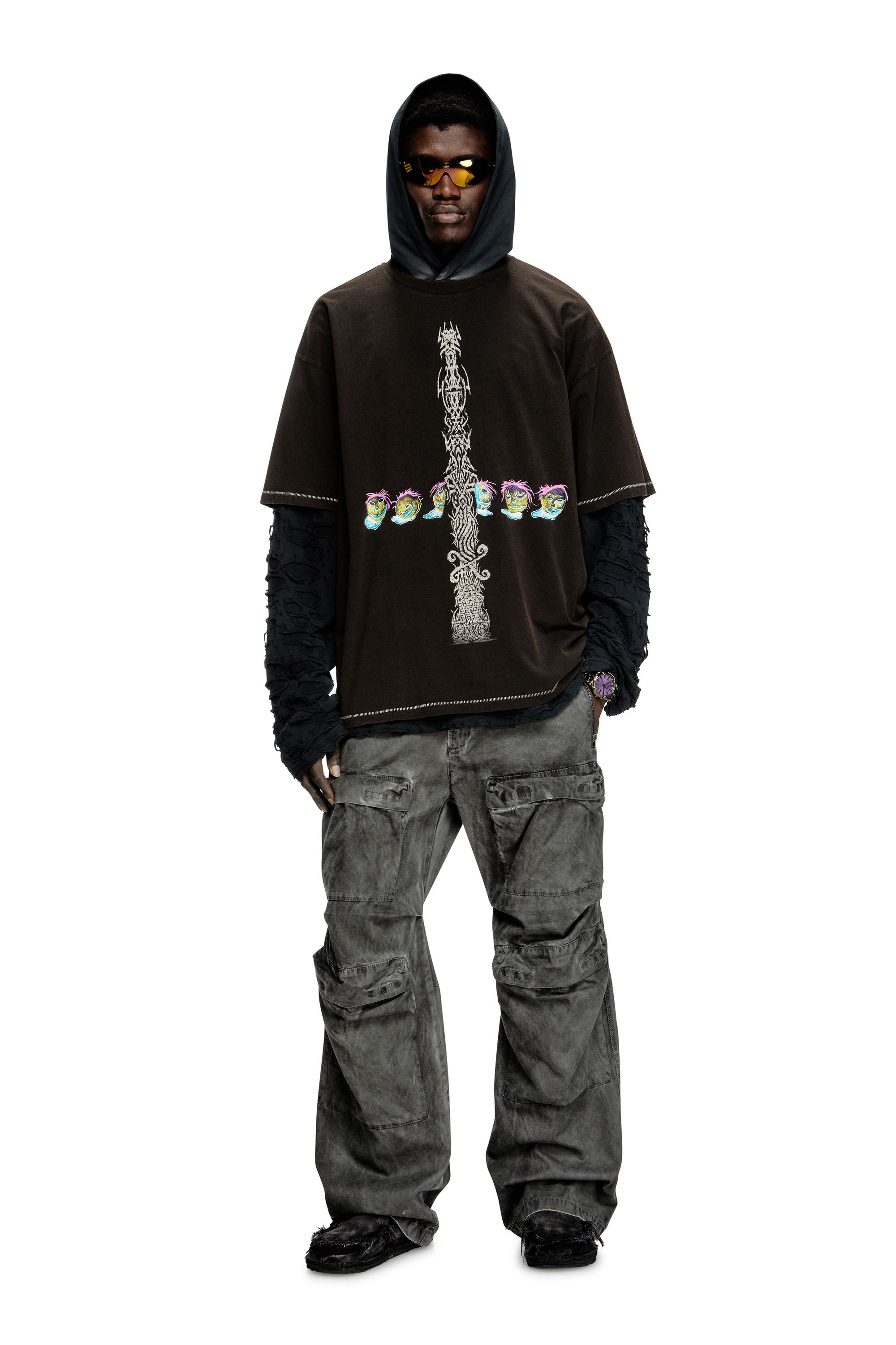 Diesel - T-BOXT-R4, T-shirt délavé à l'acide avec graphismes imprimés Homme in Noir - 1