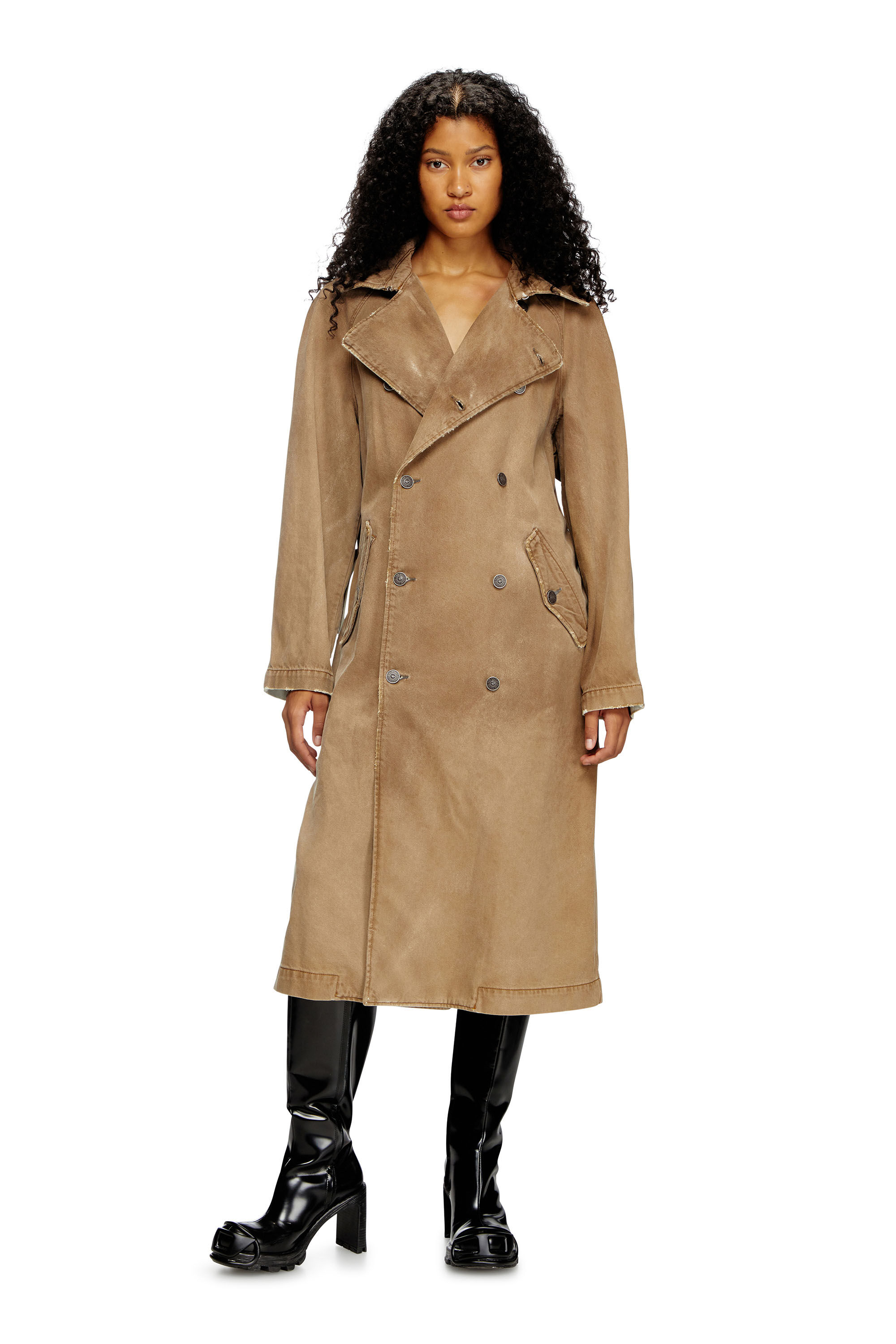 Diesel - D-DELIRIOUS-D, Trench-coat en denim effet sali Mixte in Marron - 6