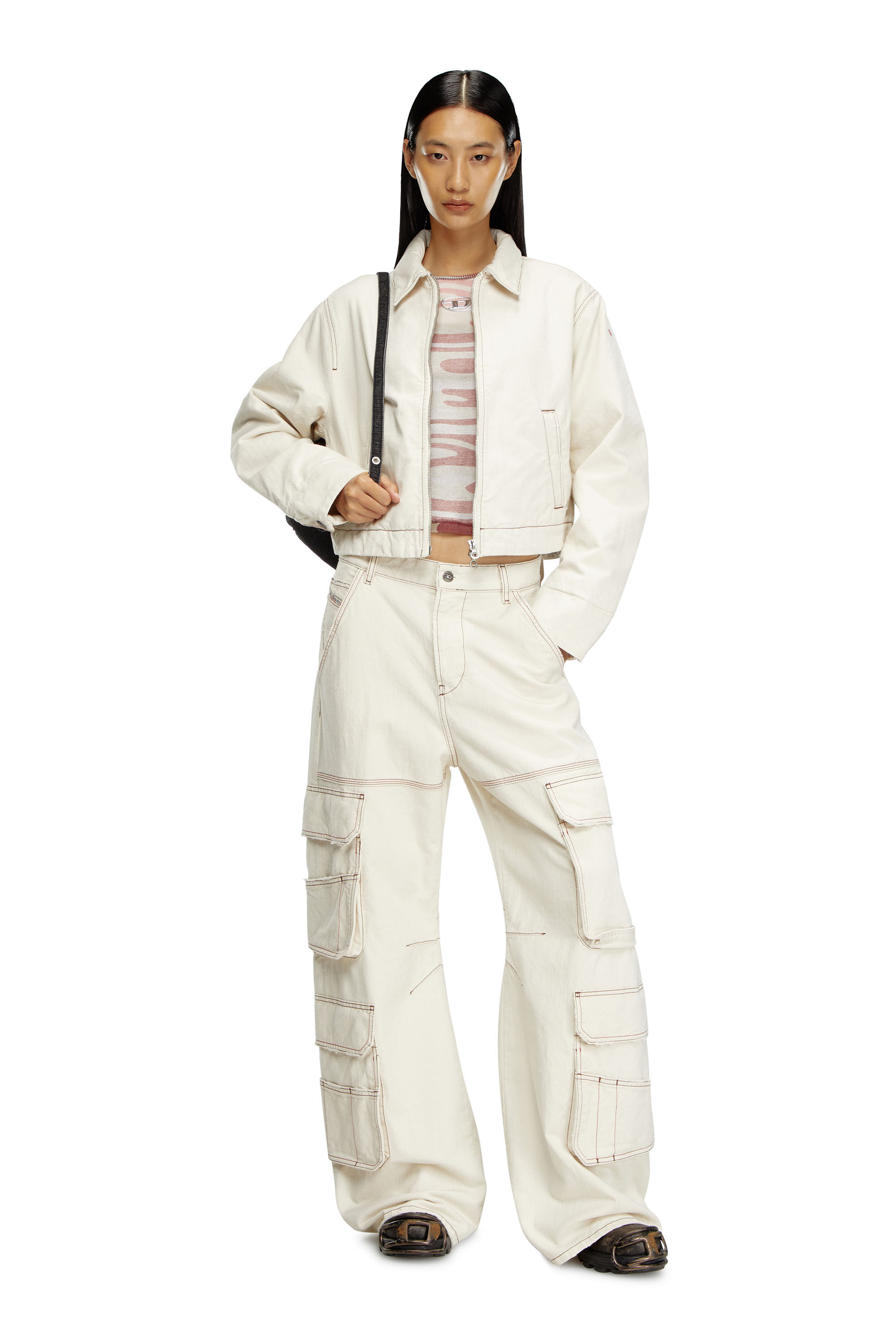 Diesel - DE-NOVA, Veste matelass&eacute;e en denim d&eacute;lav&eacute; Femme in Blanc - 1