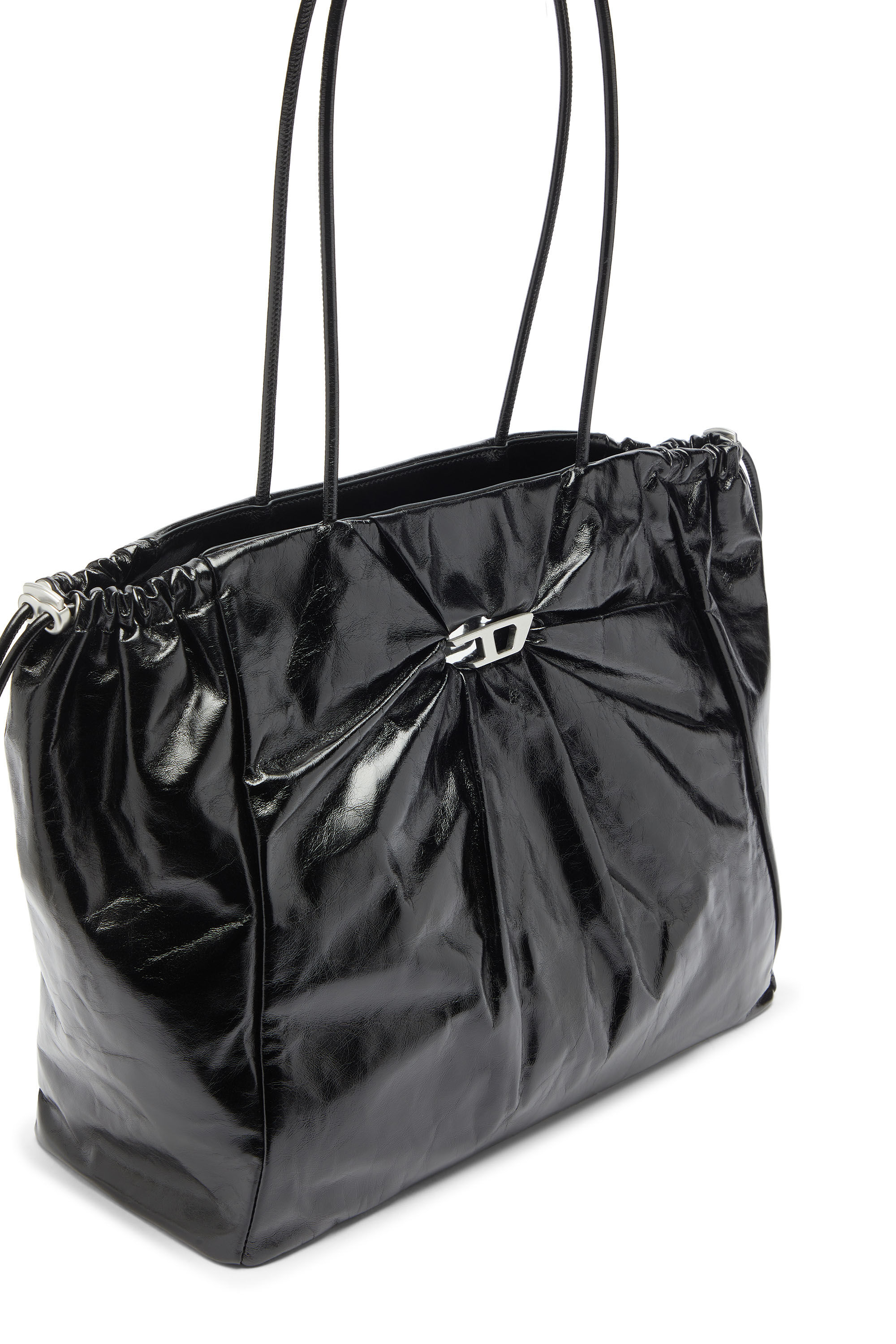 Diesel - SCRUNCH-D TOTE E/W, Scrunch-D - Sac cabas en cuir brillant effet froiss&eacute; Femme in Noir - 5