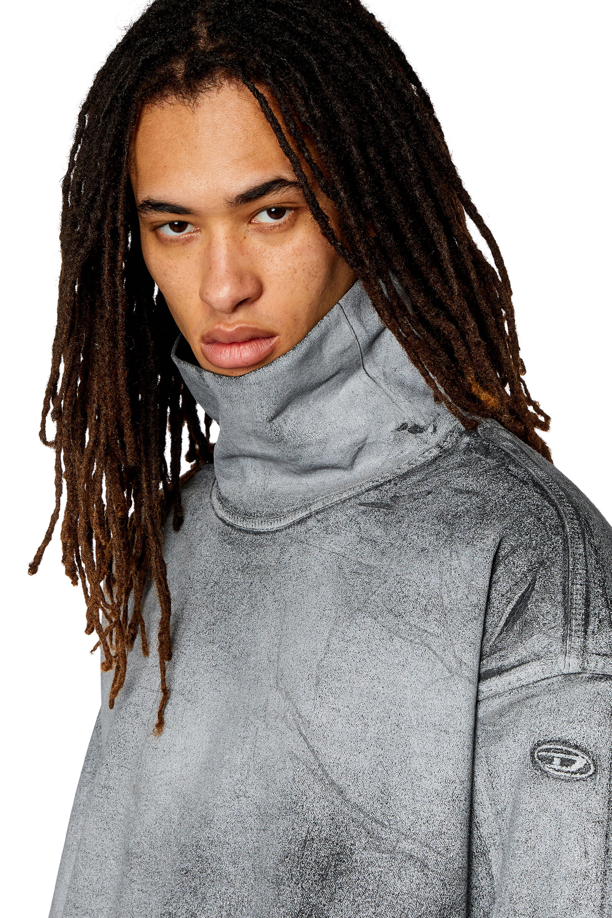 Men's High neck sweatshirt in printed Track Denim | Grey