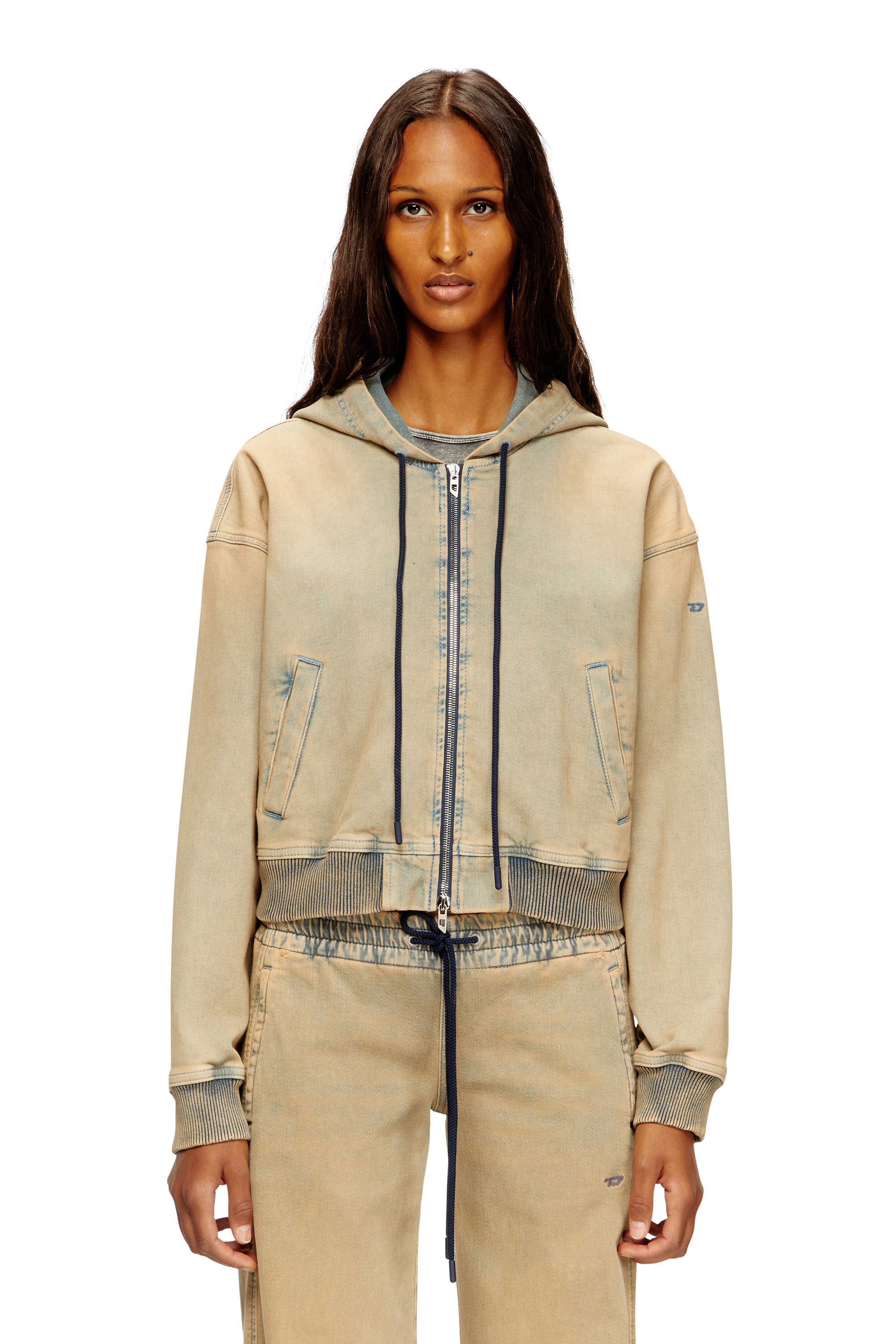 Diesel - DE-GIRI-CROP JOGG, Sweat-shirt à capuche zippé en tissu JoggJeans coloré Femme in Polychrome - 3