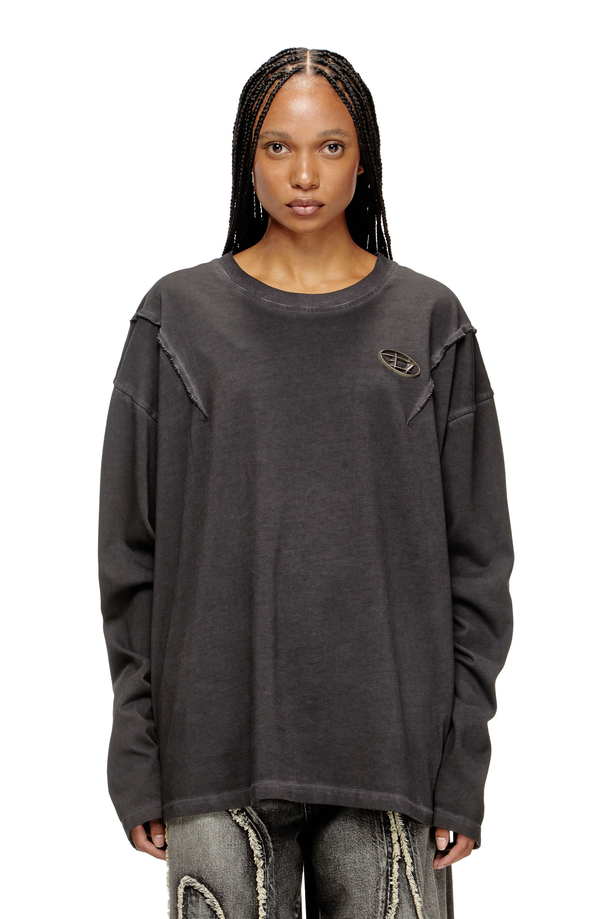 Diesel - T-THUG-T-SHIRT, T-shirt à manches longues avec effet délavé Mixte in Gris - 6