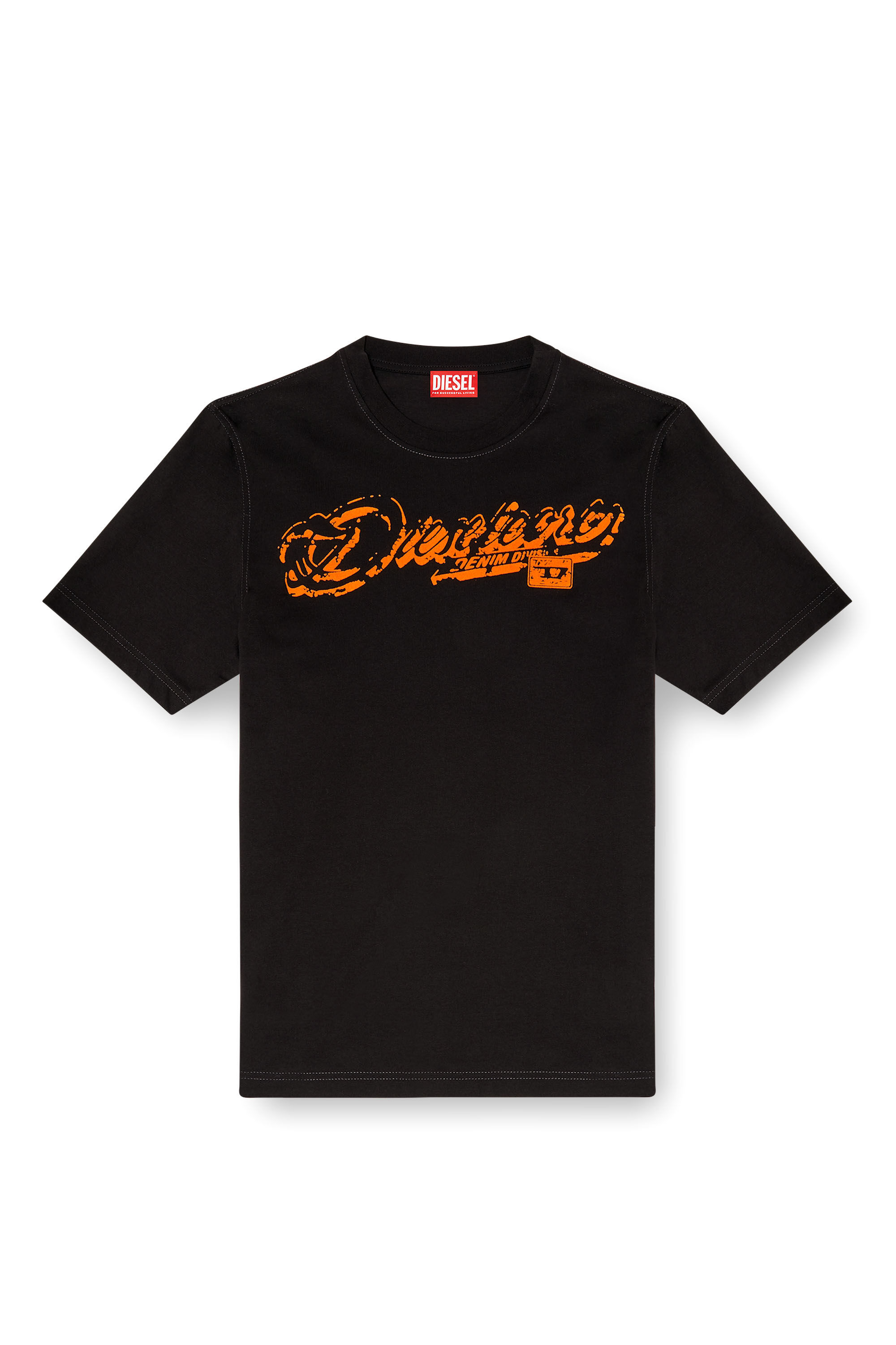 Diesel - T-ADJUST-R7, T-shirt avec logo floqué effet vieilli Homme in Noir - 2