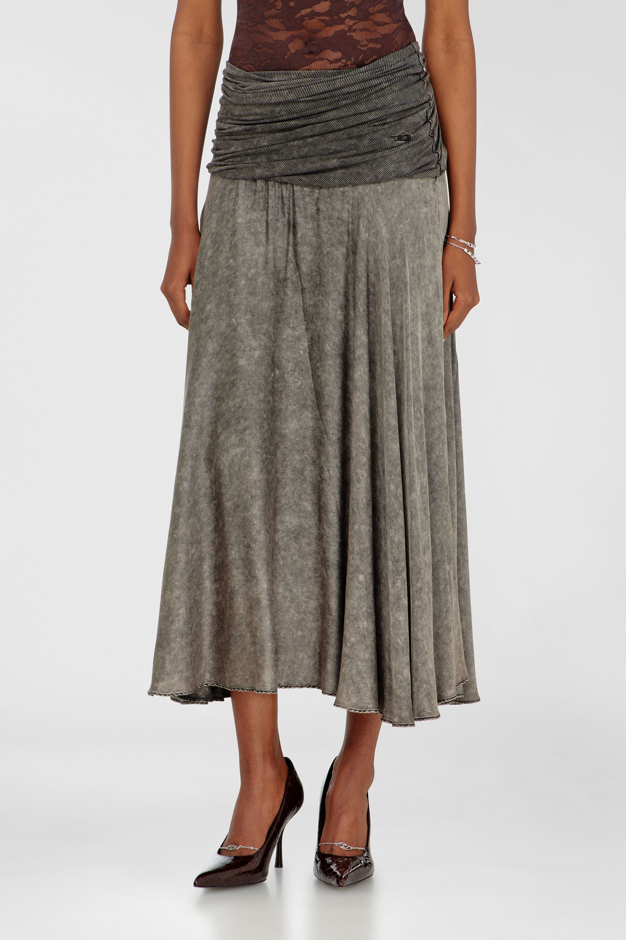 Diesel - O-SYA, Jupe midi avec section de taille torsad&eacute;e Femme in Gris - 3