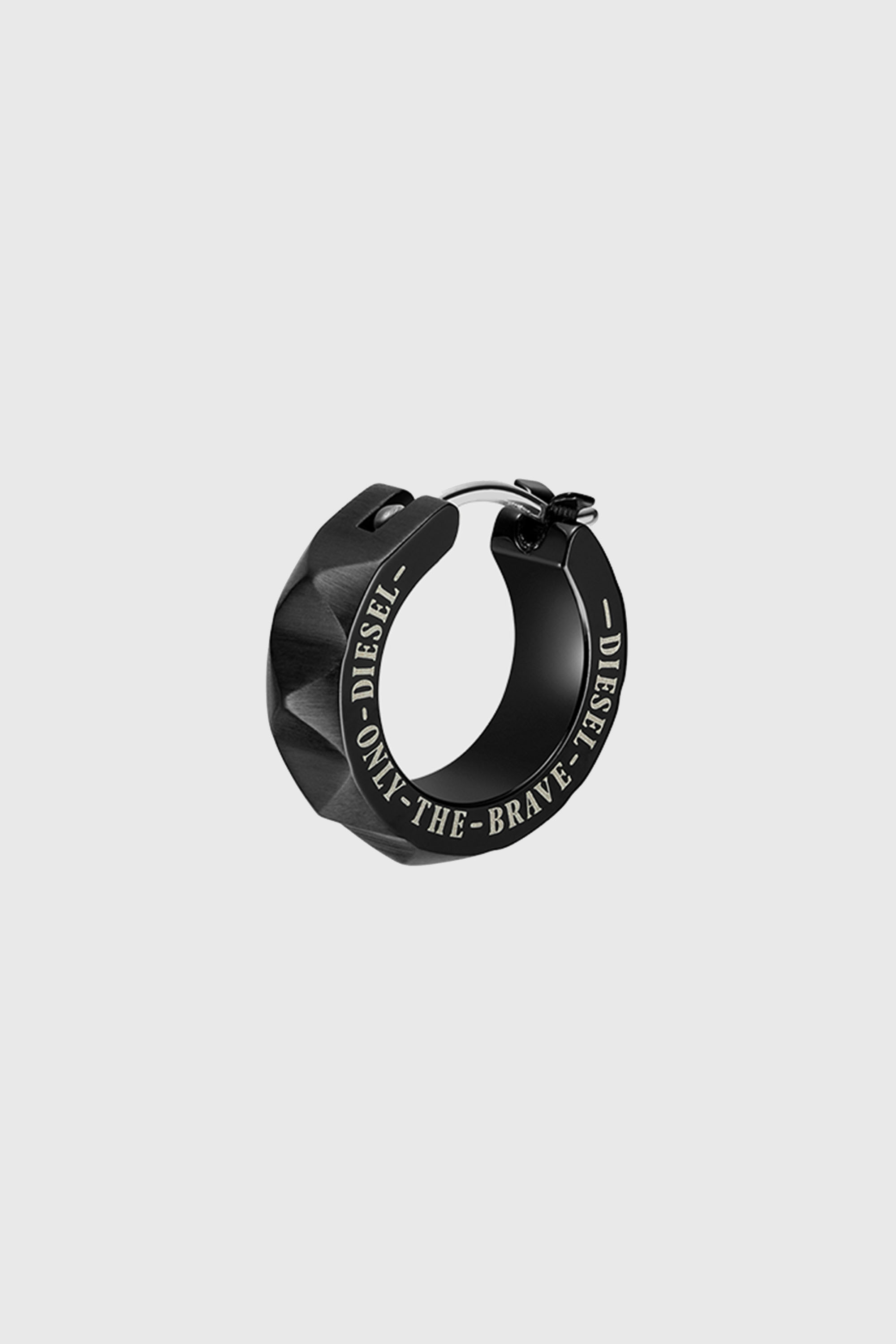 Black stainless steel studded huggie single earring