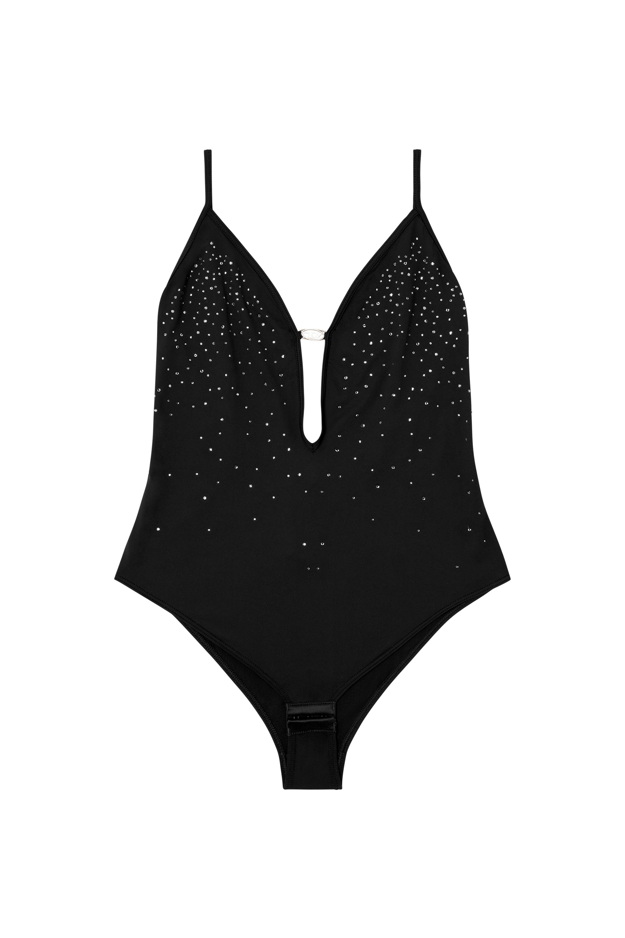 Diesel - UFBY-OVAL-D-BODYSUIT, Body en microfibre avec cristaux Femme in Noir - 3