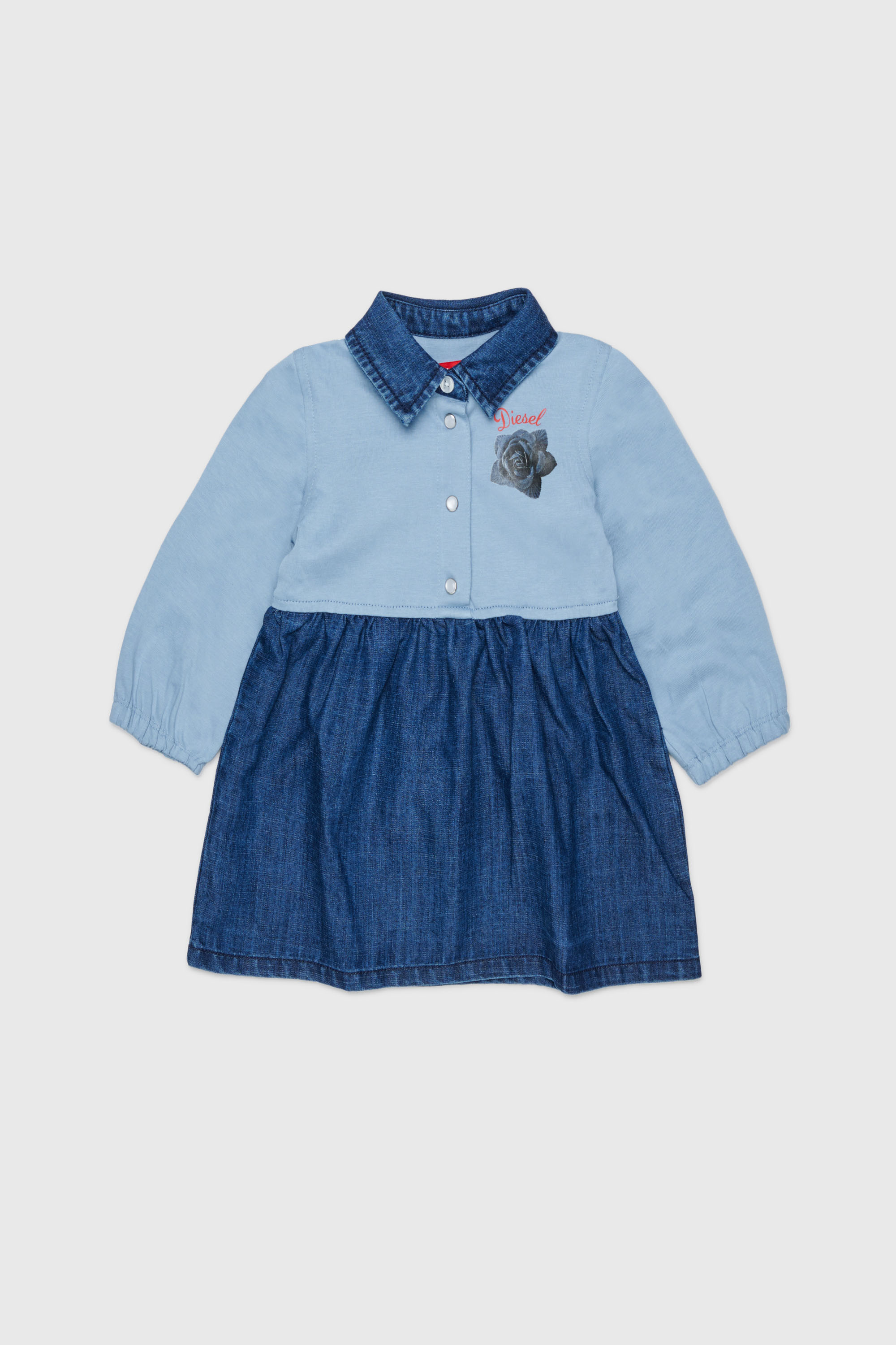 Diesel - DROSEB, Robe-chemise en coton et denim &agrave; imprim&eacute; rose Femme in Bleu - 1